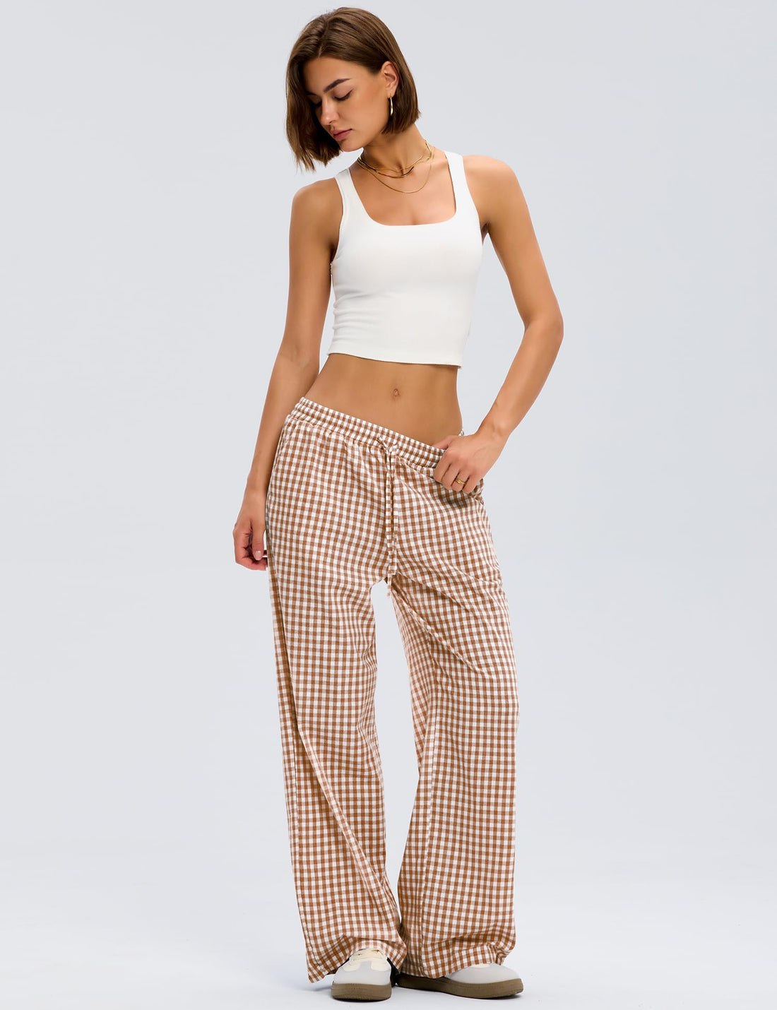 LOMON Striped Gingham Pants Women Summer Fall Pajamas Lounge Boxer Bottoms