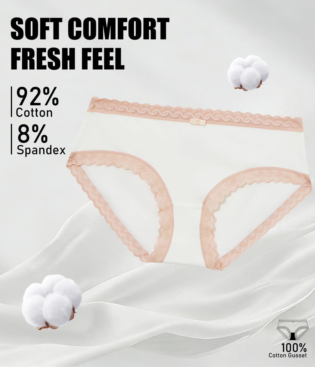 ANLIQI Cotton Underwear for Women Soft Lace Trim Hipster Panties Low Rise Bikini Undies Multipack