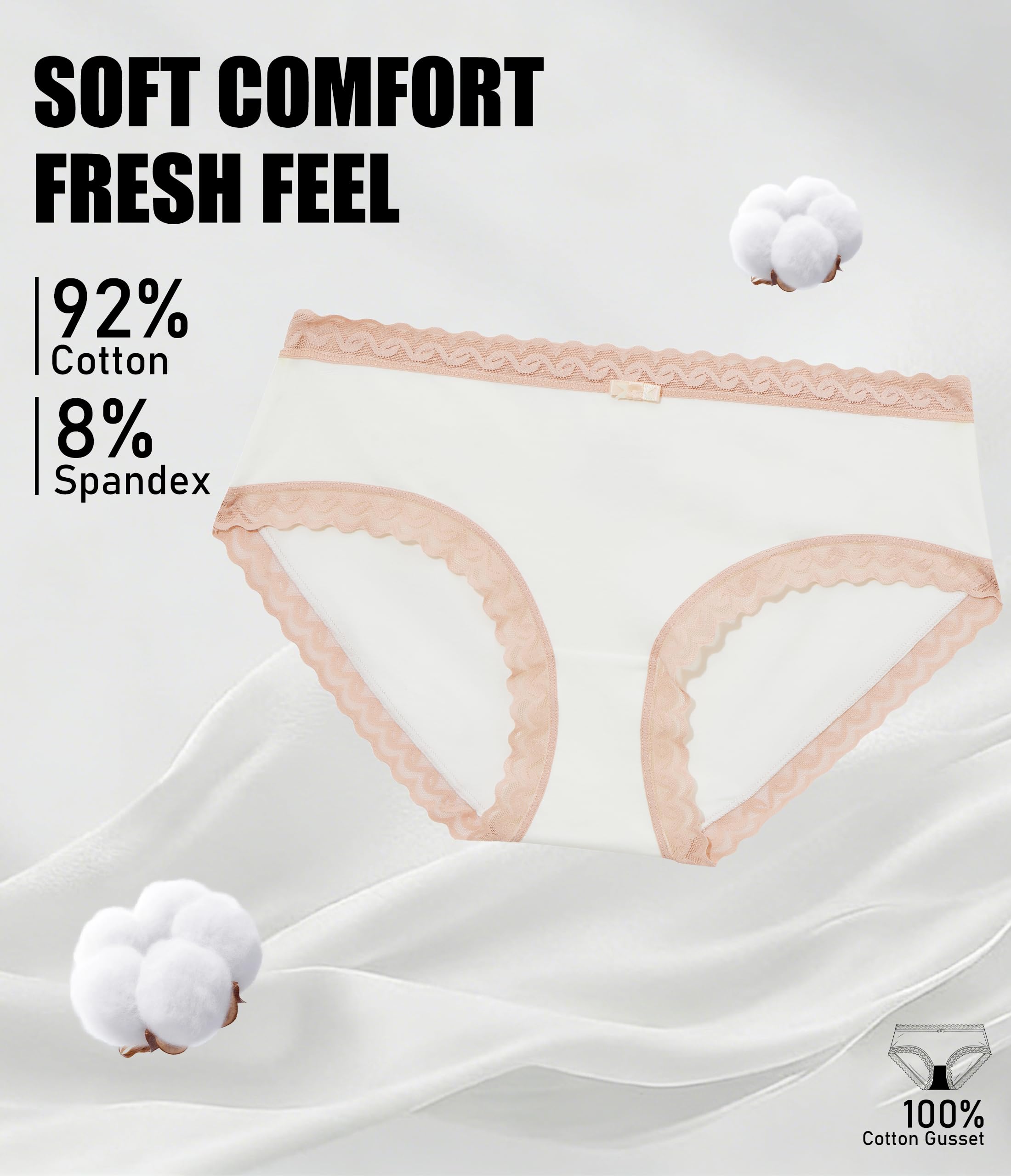 ANLIQI Cotton Underwear for Women Soft Lace Trim Hipster Panties Low Rise Bikini Undies Multipack