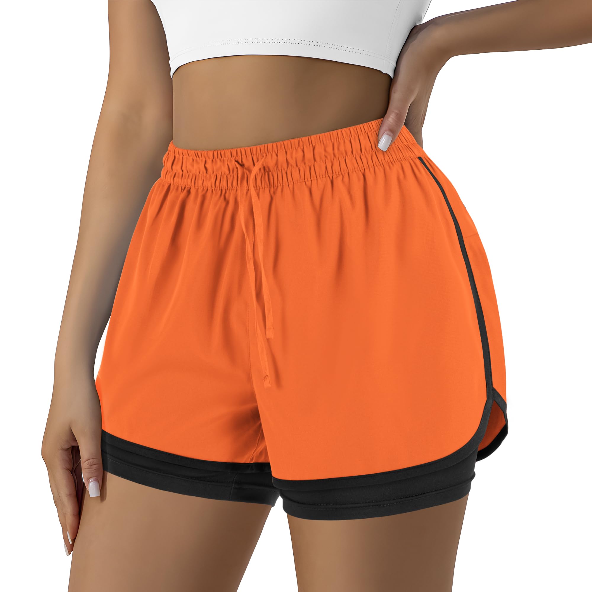 Yevrimow Women's 2 in 1 Running Shorts for Gym Yoga Workout Athletic Shorts High-Waisted Shorts with Liner Pockets