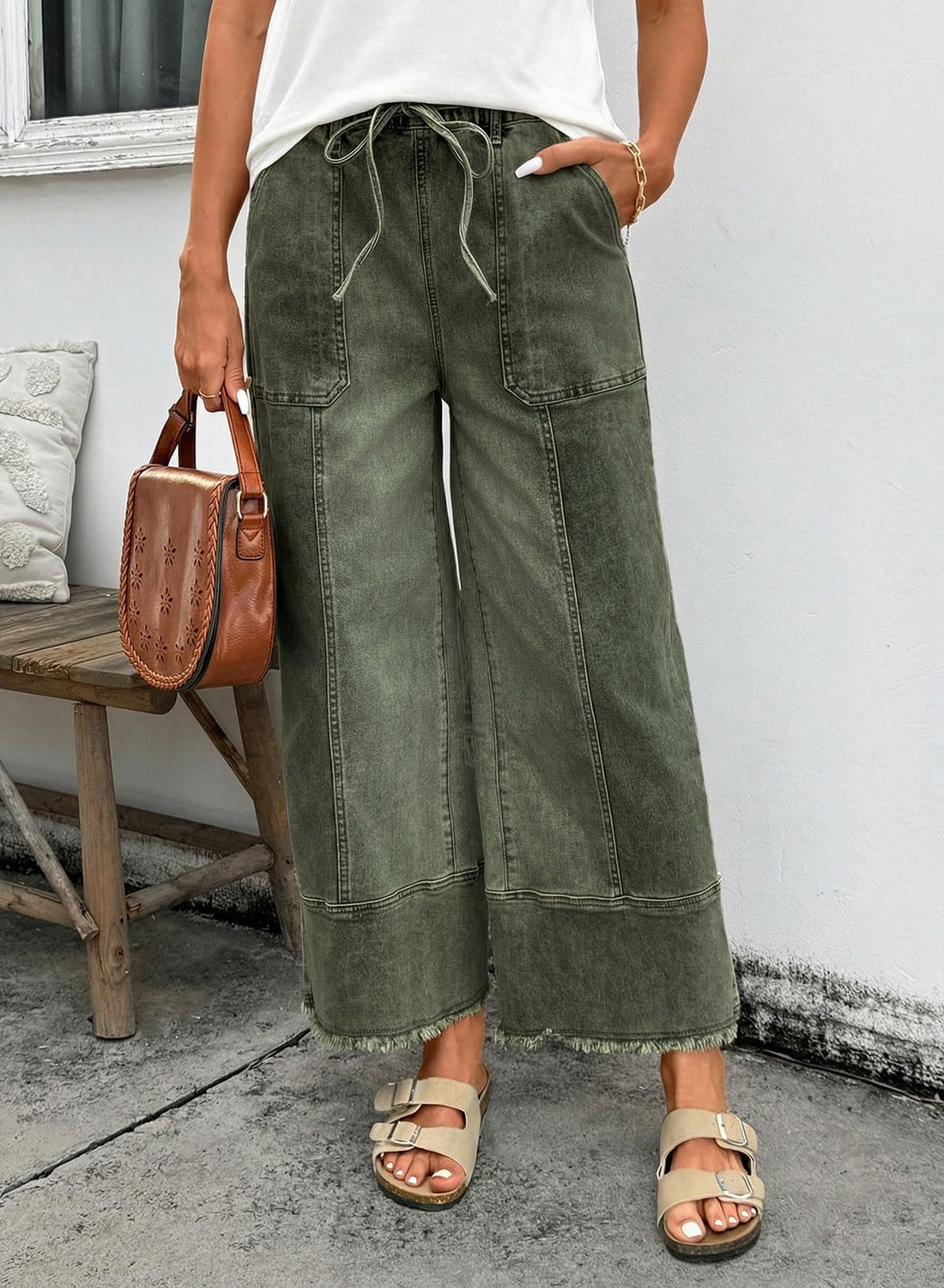 SHEWIN Women's Wide Leg Jeans High Waisted Baggy Jeans Stretchy Drawstring Denim Pants
