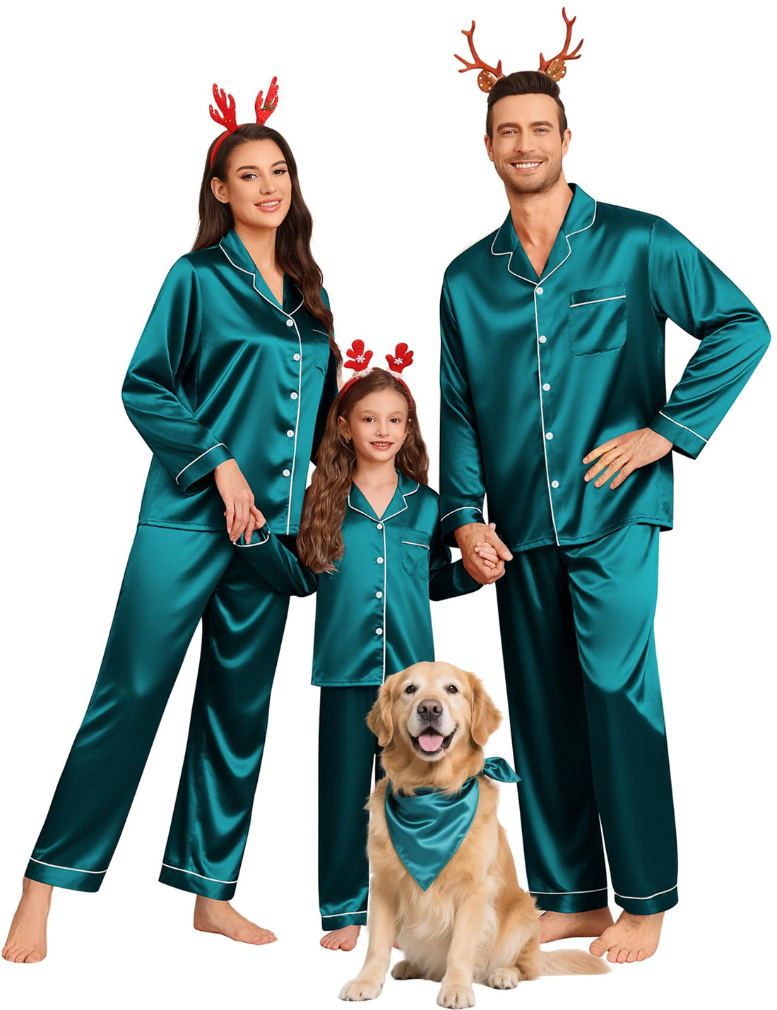 SWOMOG Family Matching Pajamas Set Silk Satin Button Down Sleepwear Long Sleeve Nightwear 2 Pcs Pj Set S-XXL