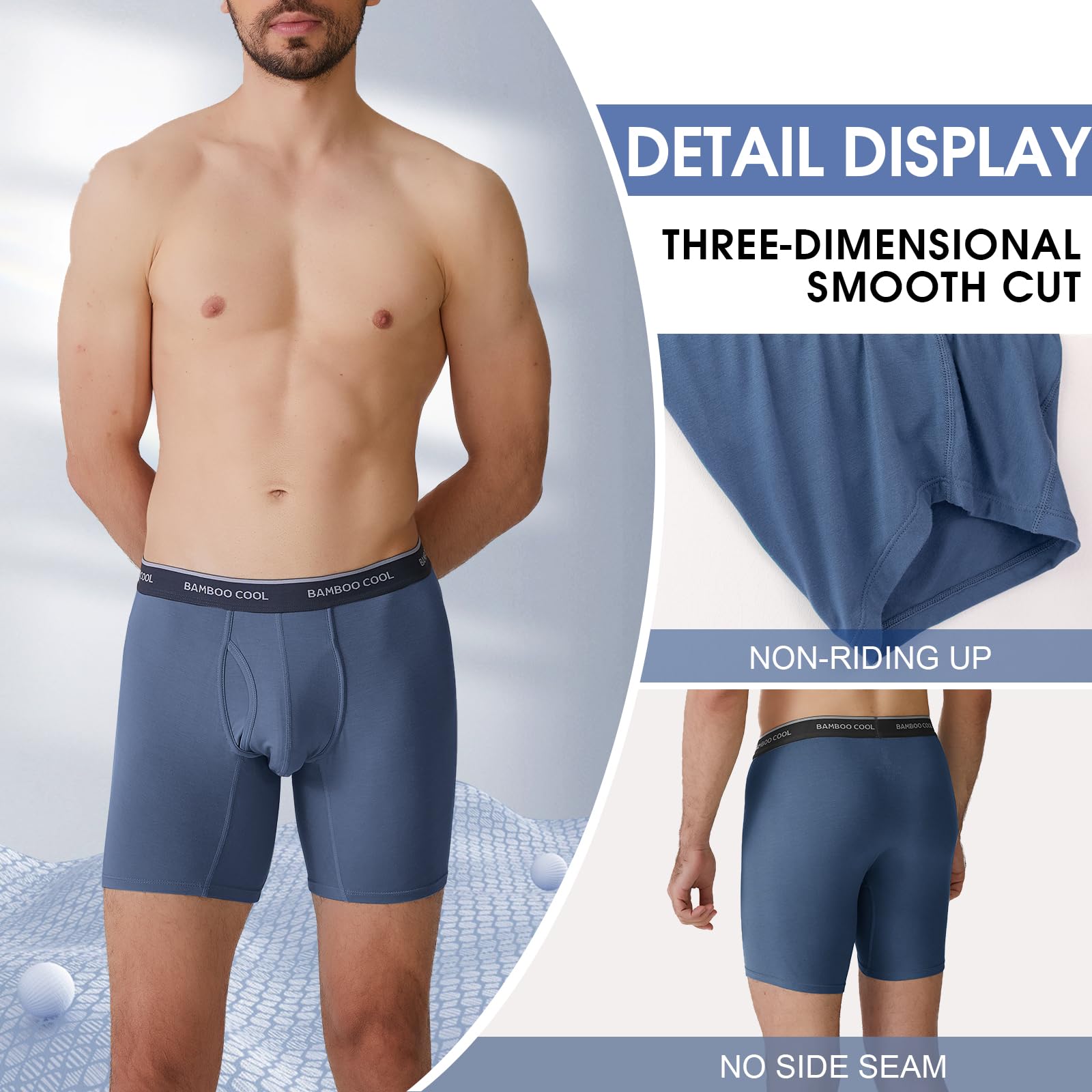 BAMBOO COOL Men's Underwear Boxer Briefs Soft Breathable Underwear (4 or 7 Pack)