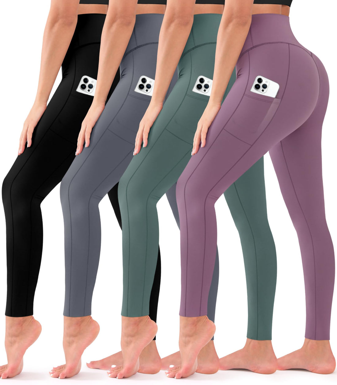 4 Pack Leggings for Women Butt Lift High Waisted Tummy Control No See-Through Yoga Pants Workout Running Leggings