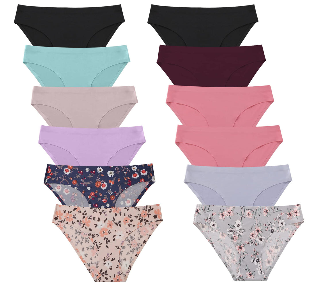 FINETOO 12Pack Womens Seamless Underwear No Show Cheeky Panties Invisibles Briefs Soft Stretch Bikini Hipster XS-XL