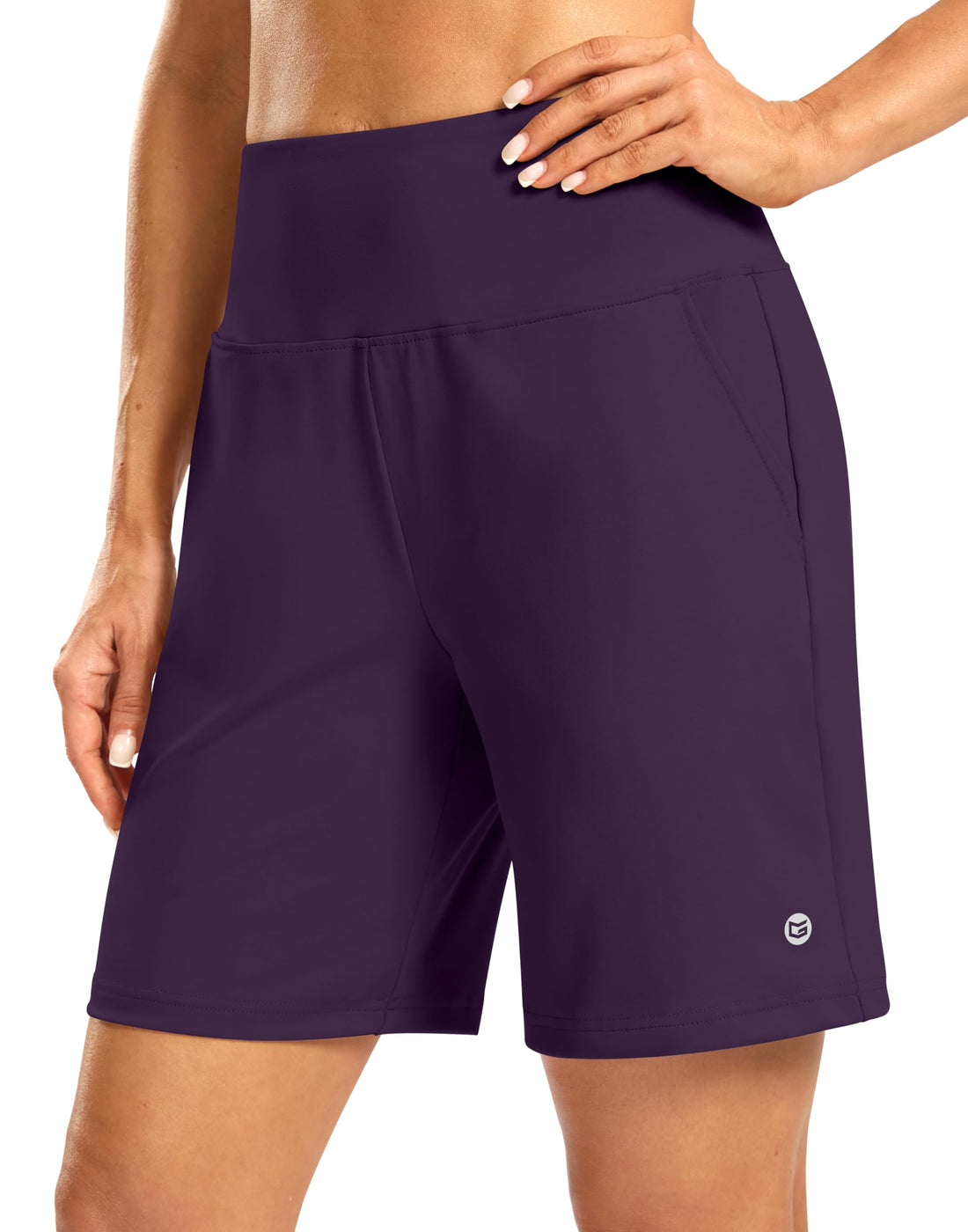 Women's Athletic Shorts with Zipper Pocket 7" High Waisted Stretchy Bermuda Shorts for Women Workout Running Casual
