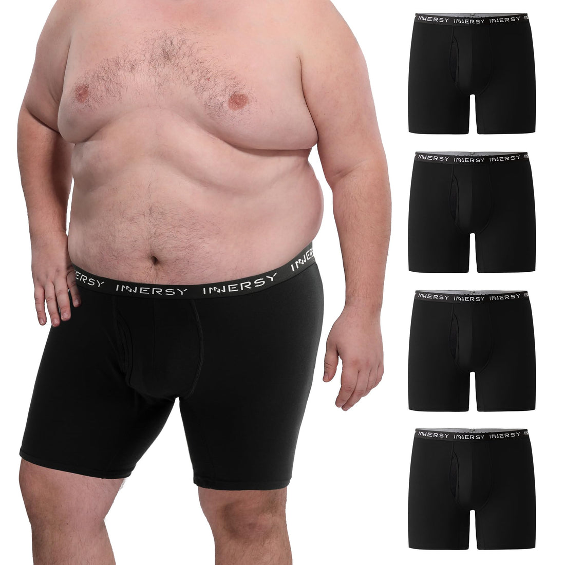 INNERSY Men's Big and Tall Boxer Briefs Cotton Moisture Wicking Underwear 4-Pack