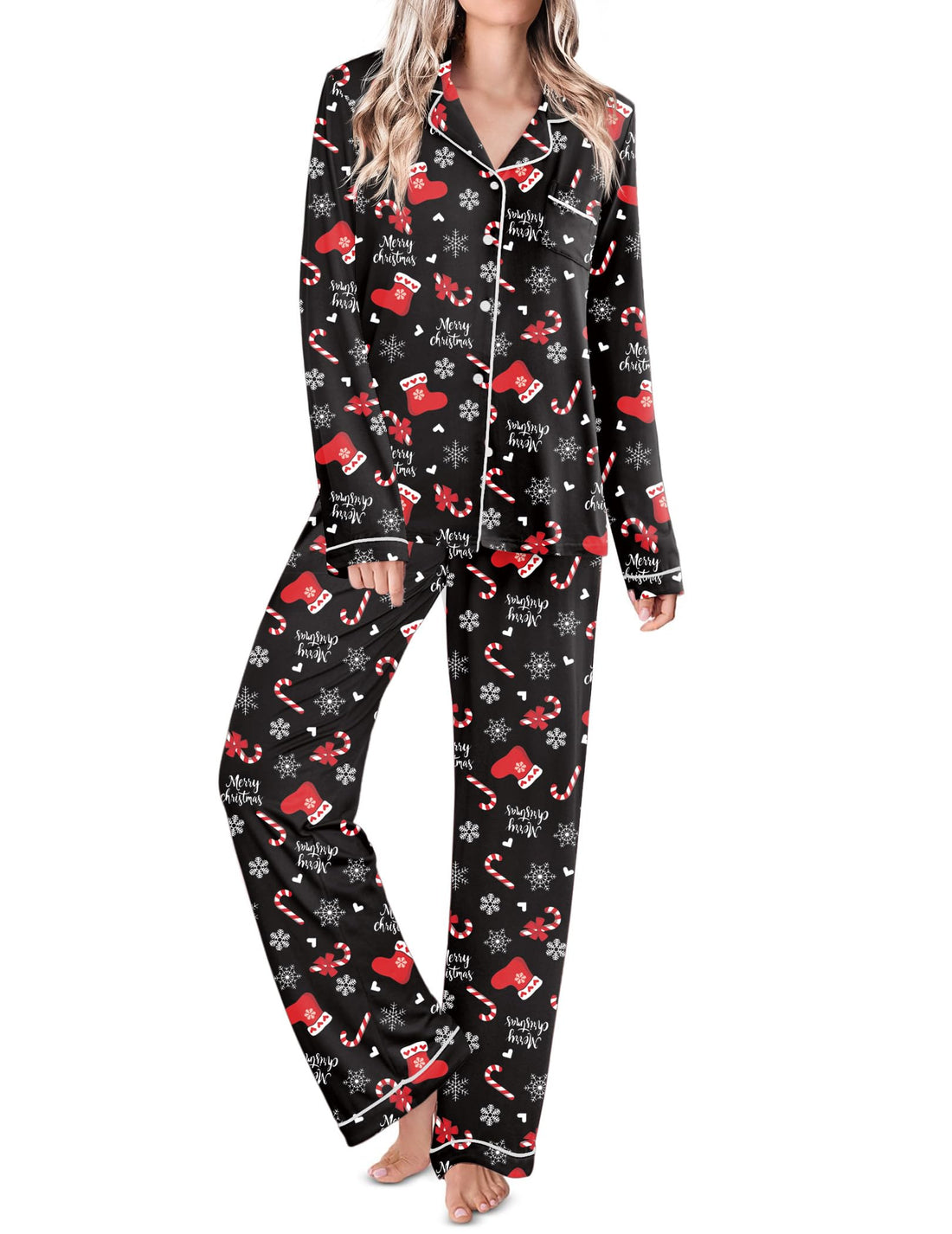 Ekouaer Womens Pajamas Set Classic Sleepwear Long Sleeve Button Up Pjs Sets