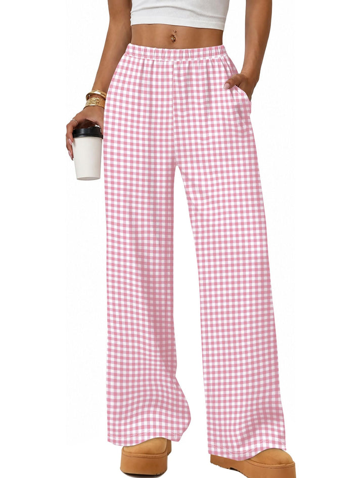 WIHOLL Womens Wide Leg Pajamas Pants Fall Gingham Casual Lounge Sweatpants
