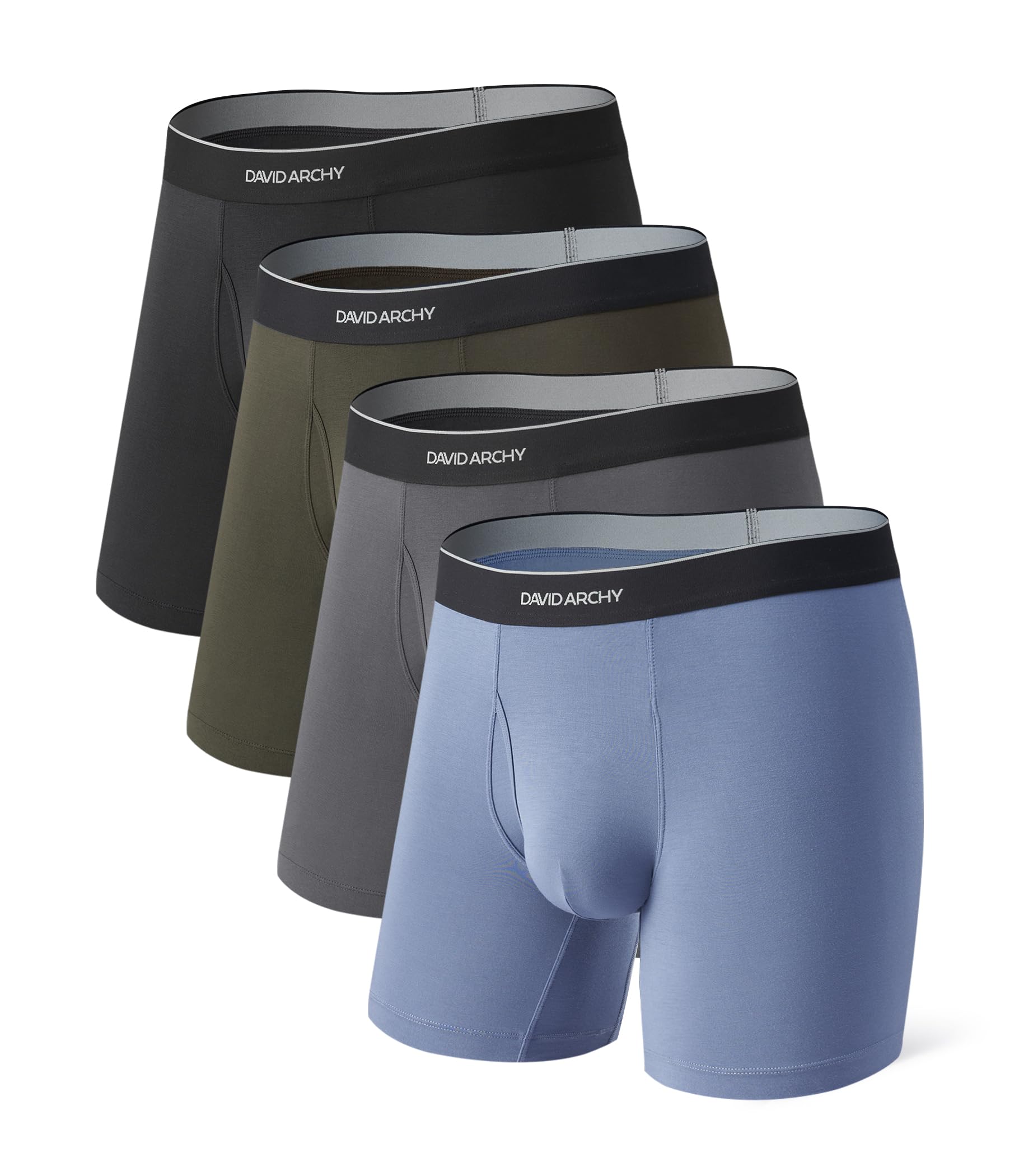DAVID ARCHY Mens Underwear Breathable Silky Soft Modal Boxer Briefs for Men Pack 4, Wide Waistband No Ride Up
