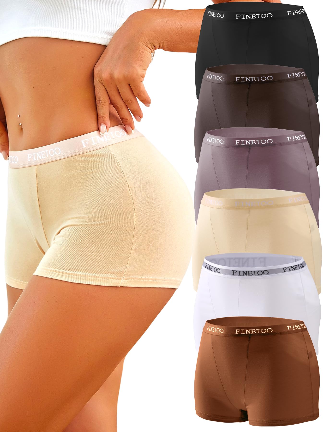 FINETOO Womens Cotton Boy Shorts Underwear Full Coverage Soft Boxer Briefs High Waisted Panties for Lady Girls 6 Pack
