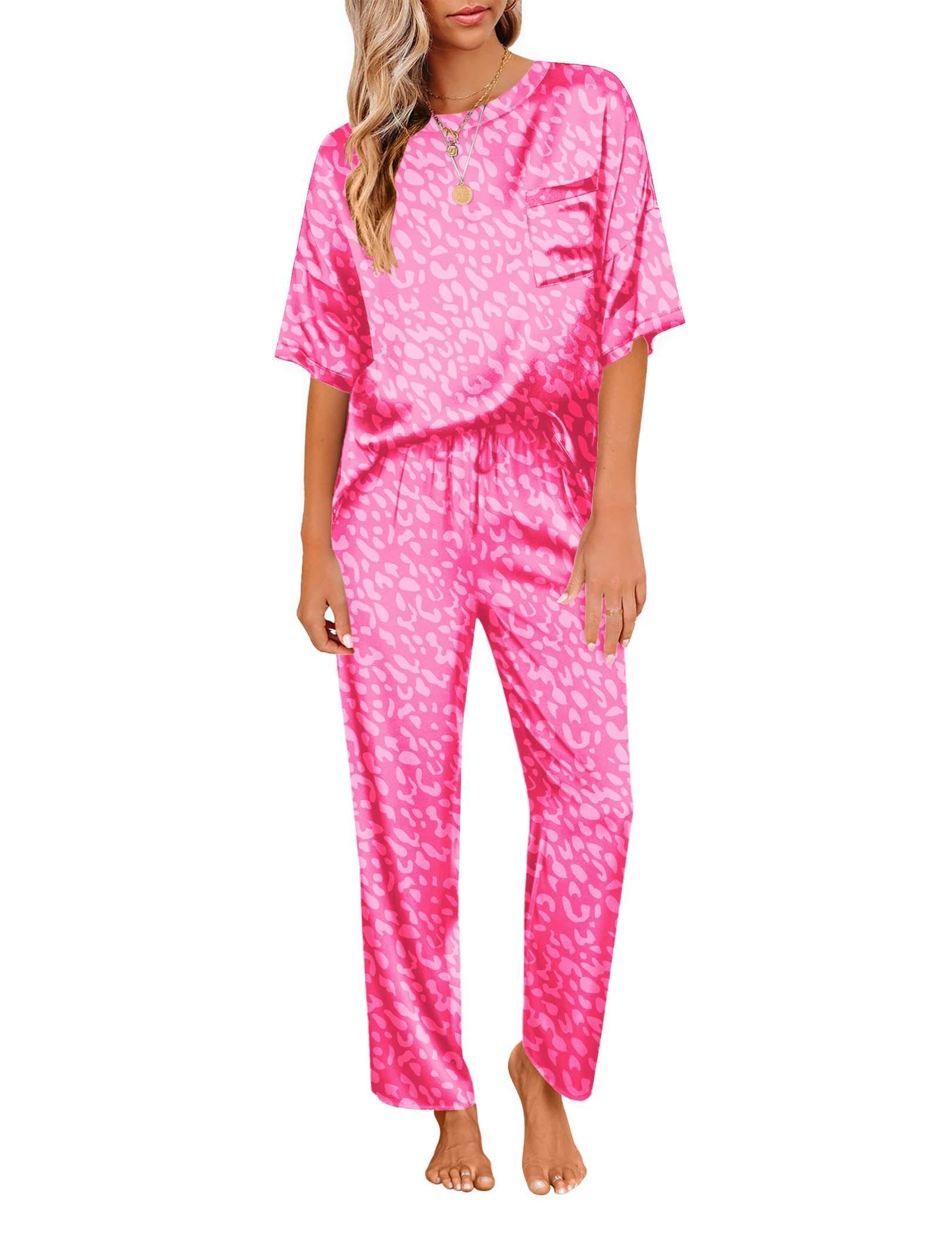 Ekouaer Pajamas for Women Set Silky Satin 2 Piece Lounge Sets with Pockets