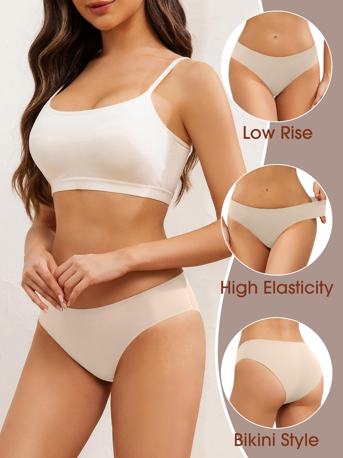 Seamless Underwear for Women No Show Hipster Bikini Panties Low Rise Cheeky Breathable Soft Invisible Briefs 6 Pack