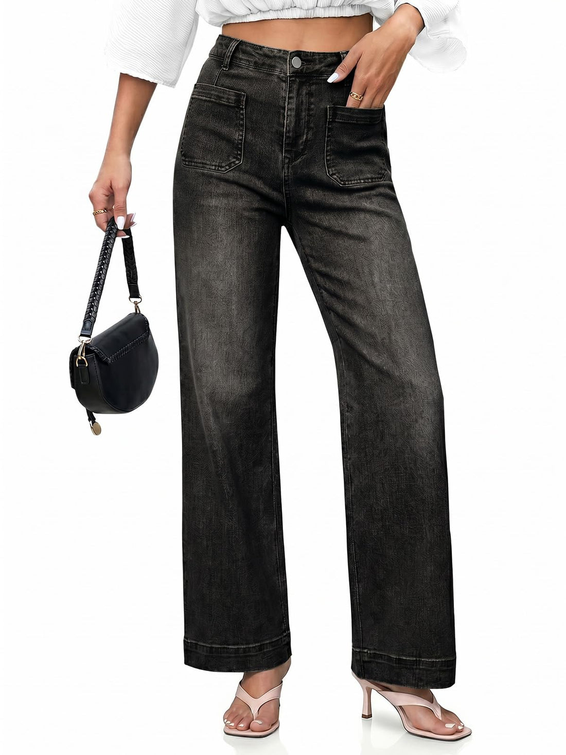 Cicy Bell Womens Wide Leg Jeans High Waisted Straight Leg Denim Pants | Stretchy,Patch Pocket,Full Length,Loose,Trendy,Pockets Front