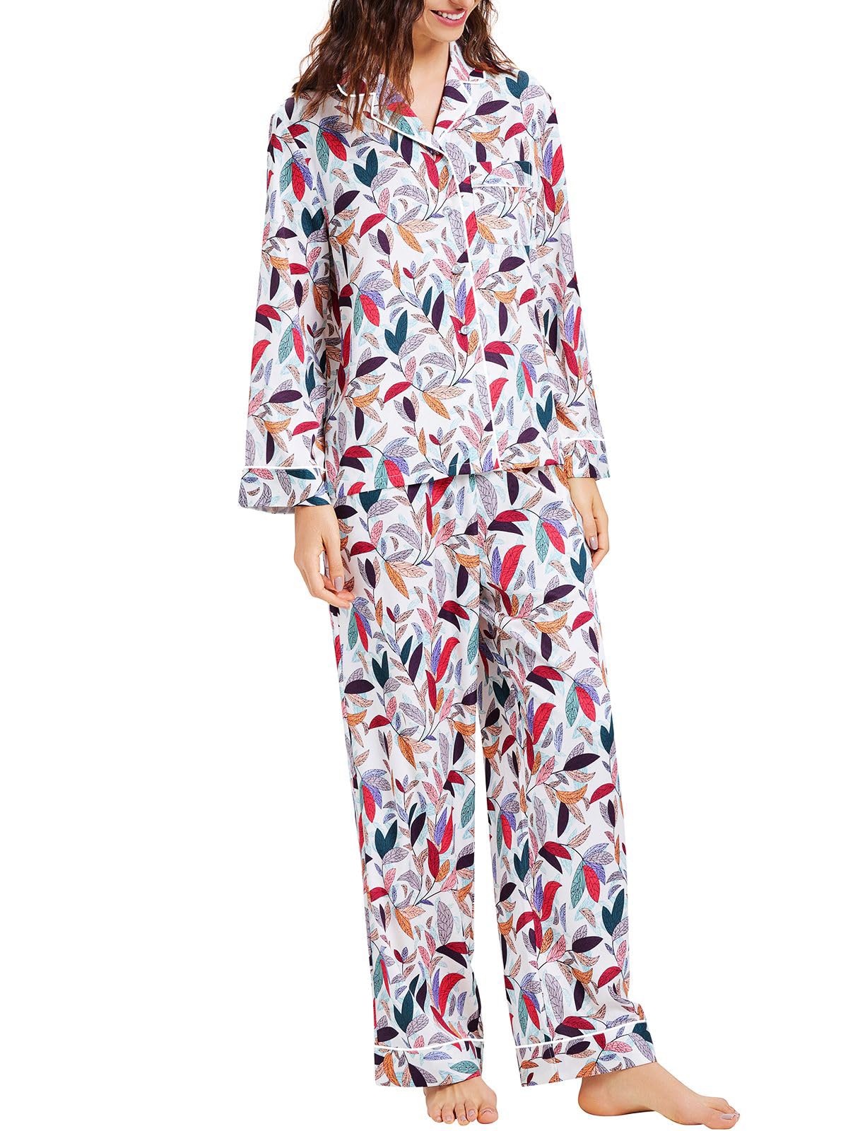 Lonxu Womens Satin Pajama Set Button Down Sleepwear Long Pj XS-3XL