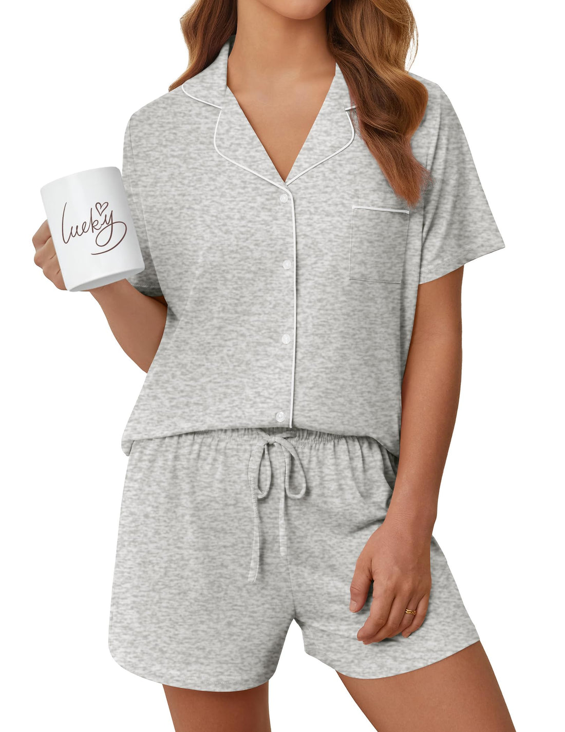 Womens Pajama Sets Summer Pjs Short Sleeve Button Down Top and Shorts Bride Sleepwear 2 Piece Comfy Lounge Set S-XXL