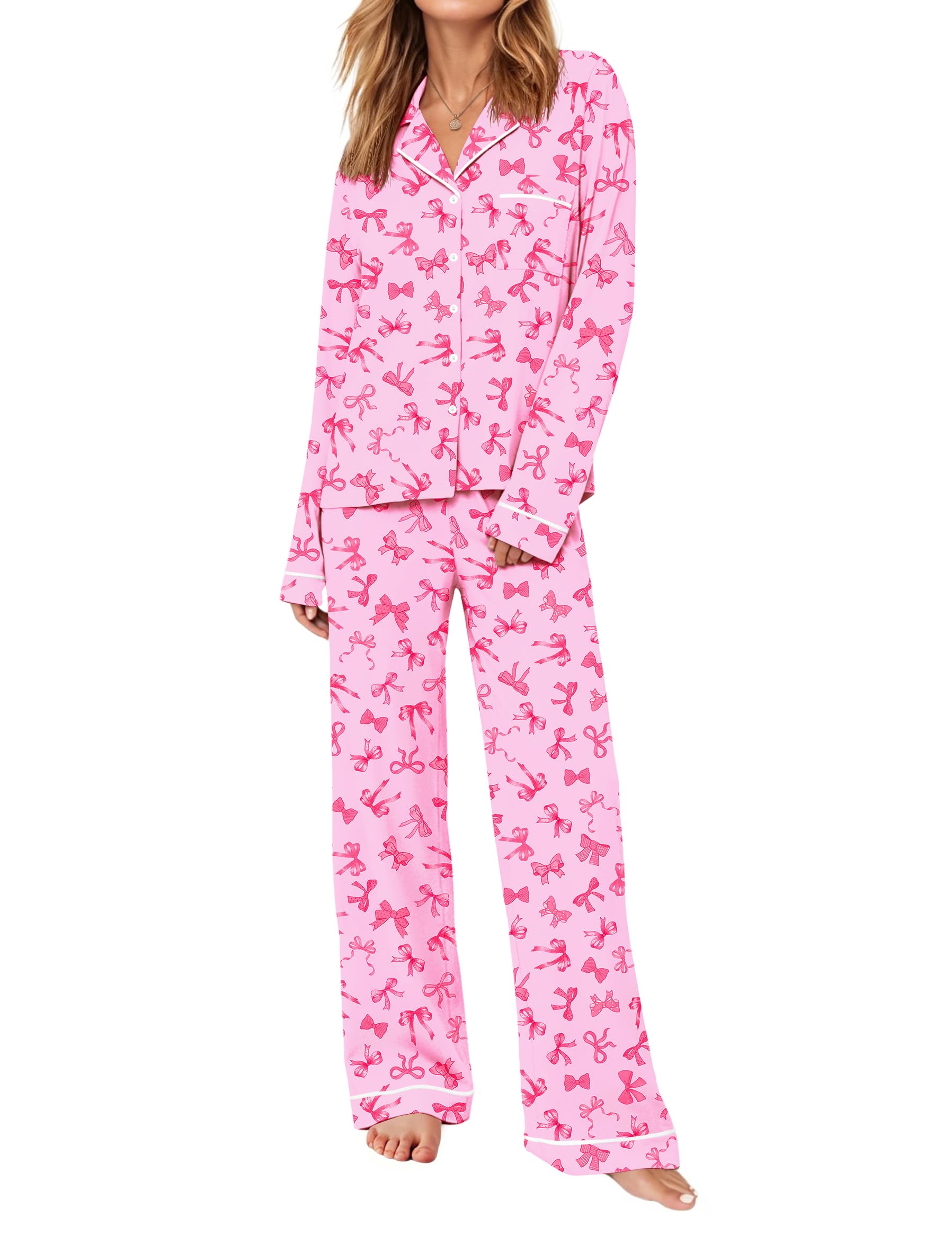 Ekouaer Womens Pajama Sets Long Sleeve Button Down Lounge Sets with Pockets