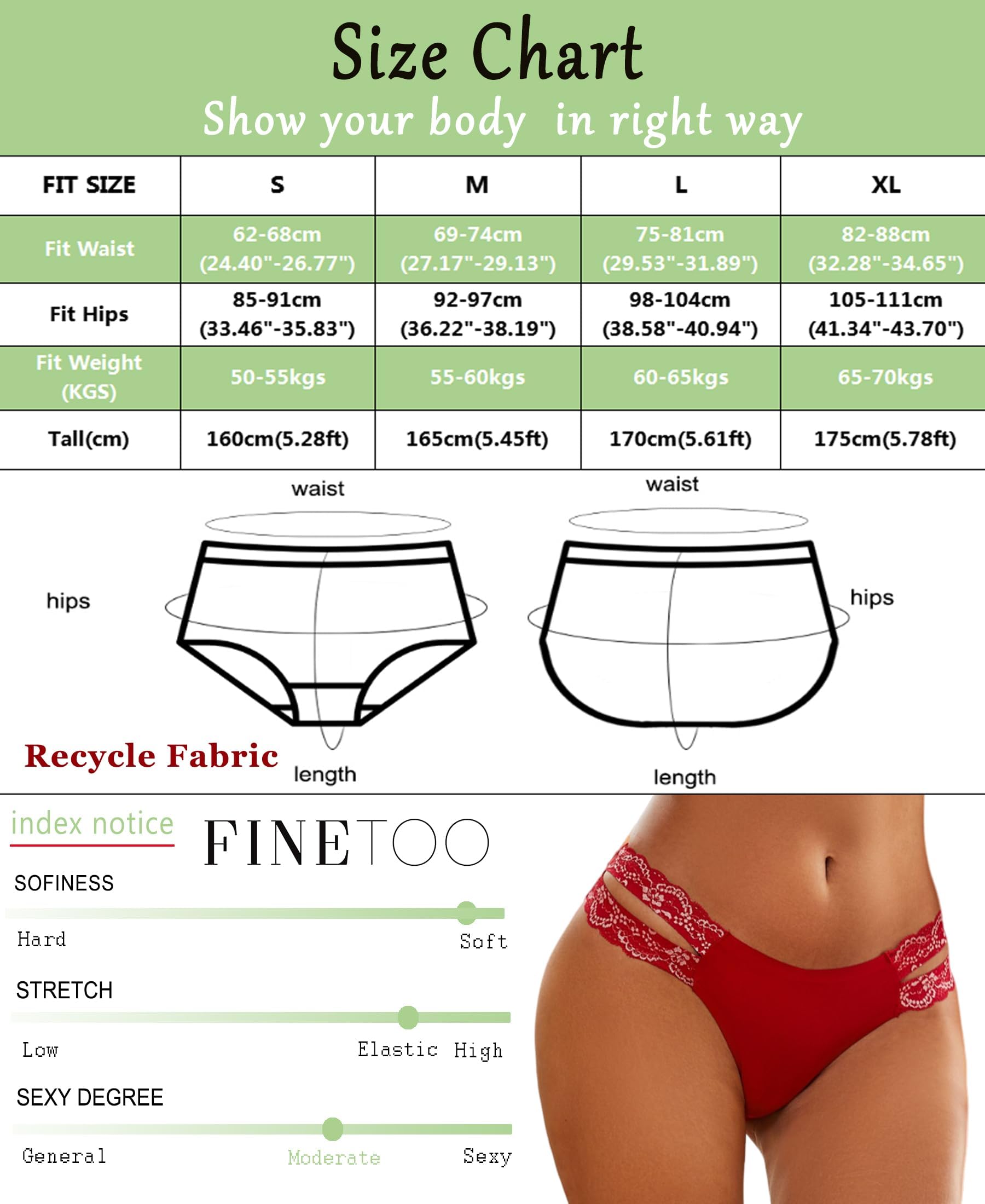 FINETOO Seamless Underwear for Women Cheeky Bikini Panties High Cut V-waist Lace Underwear Women Cute Bikinis 6 Pack