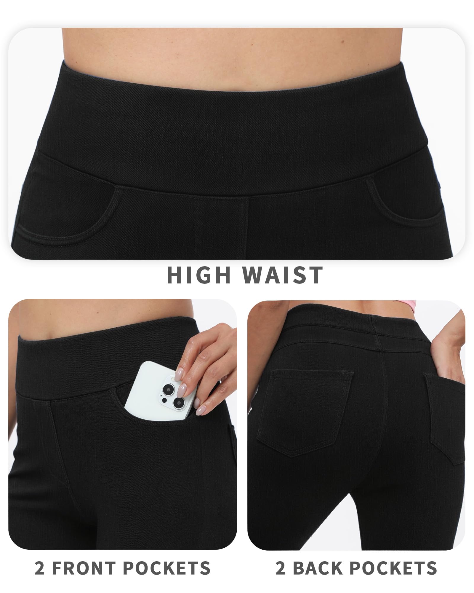 Jeggings for Women with Pockets Tummy Control Stretchy Skinny Jeans Pull On High Waisted Butt Lifting Denim Leggings