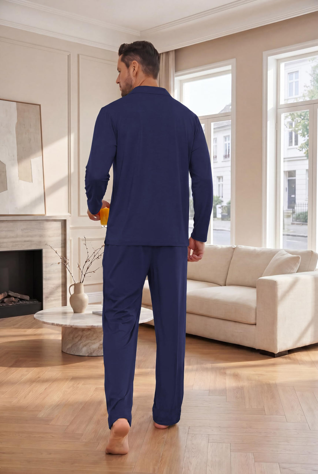 Ekouaer Mens Pajamas Set Long Sleeve Button Down Pjs Long Pants with Pocket