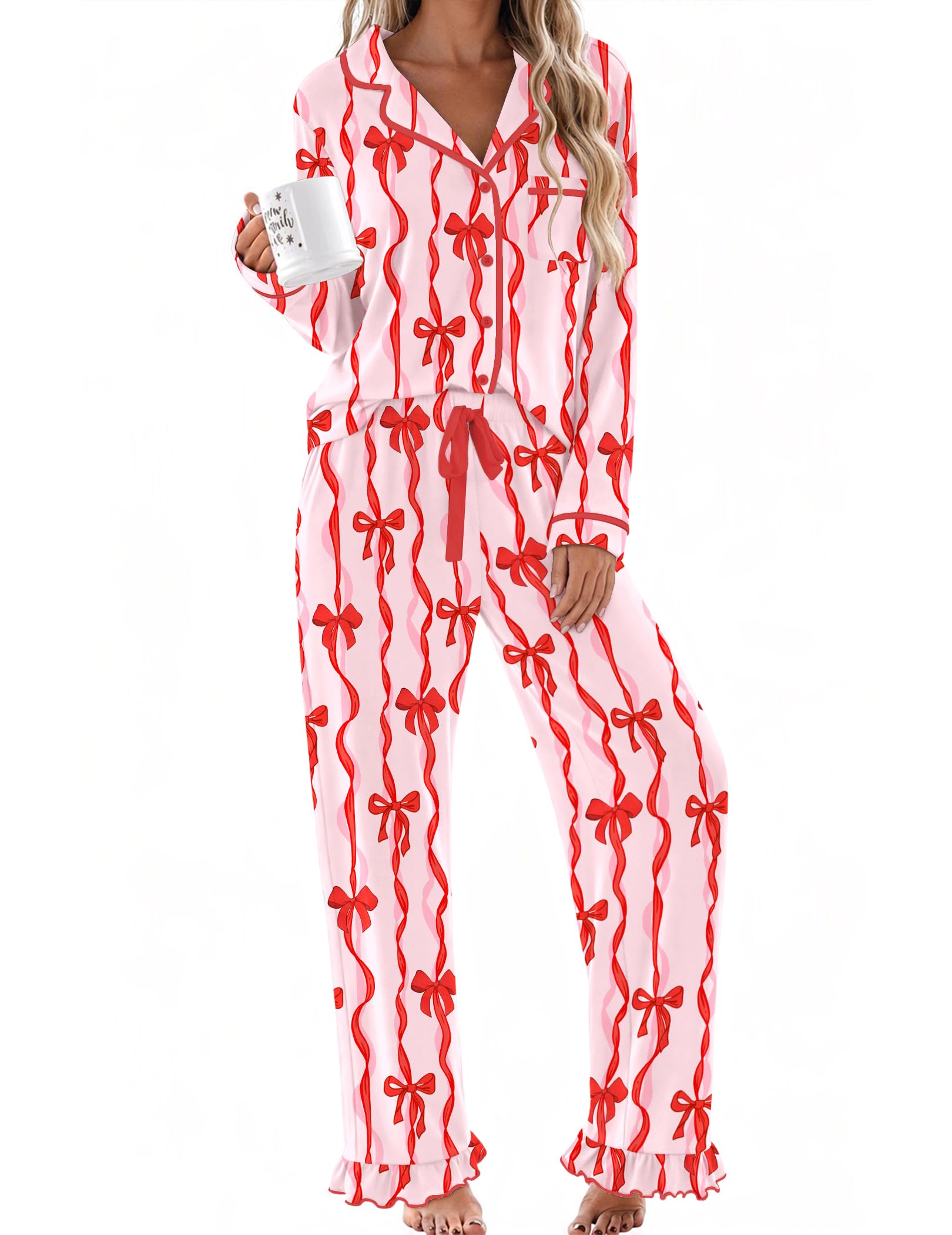 Ekouaer Womens Pajama Sets Long Sleeve Sleepwear Button Down Pjs Loungewear