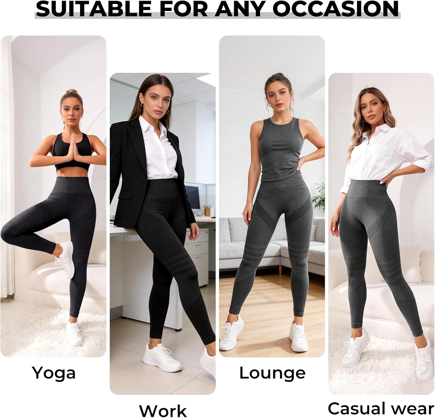 VOYOCUGE Anti Cellulite Compression 3D Leggings Women Butt Lifting Tummy Control with Resistance Bands for Yoga Workout Pants