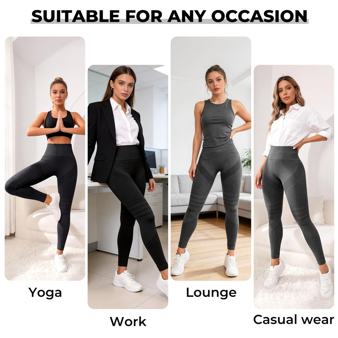 VOYOCUGE Anti Cellulite Compression 3D Leggings Women Butt Lifting Tummy Control with Resistance Bands for Yoga Workout Pants