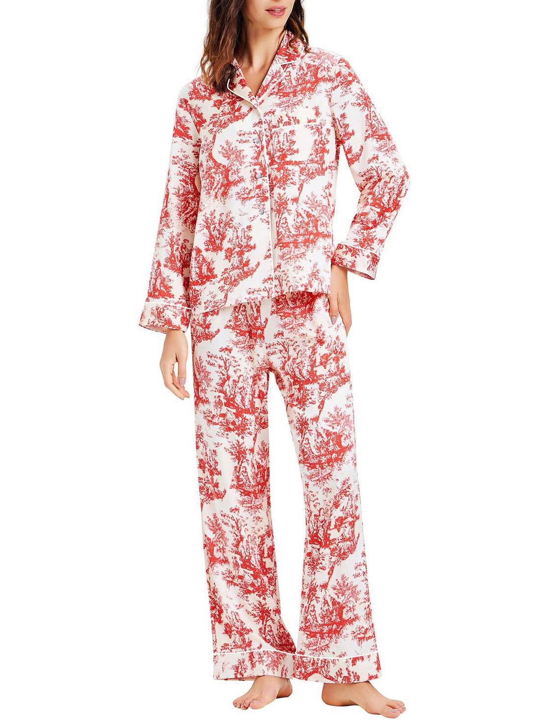 Lonxu Womens Satin Pajama Set Button Down Sleepwear Long Pj XS-3XL
