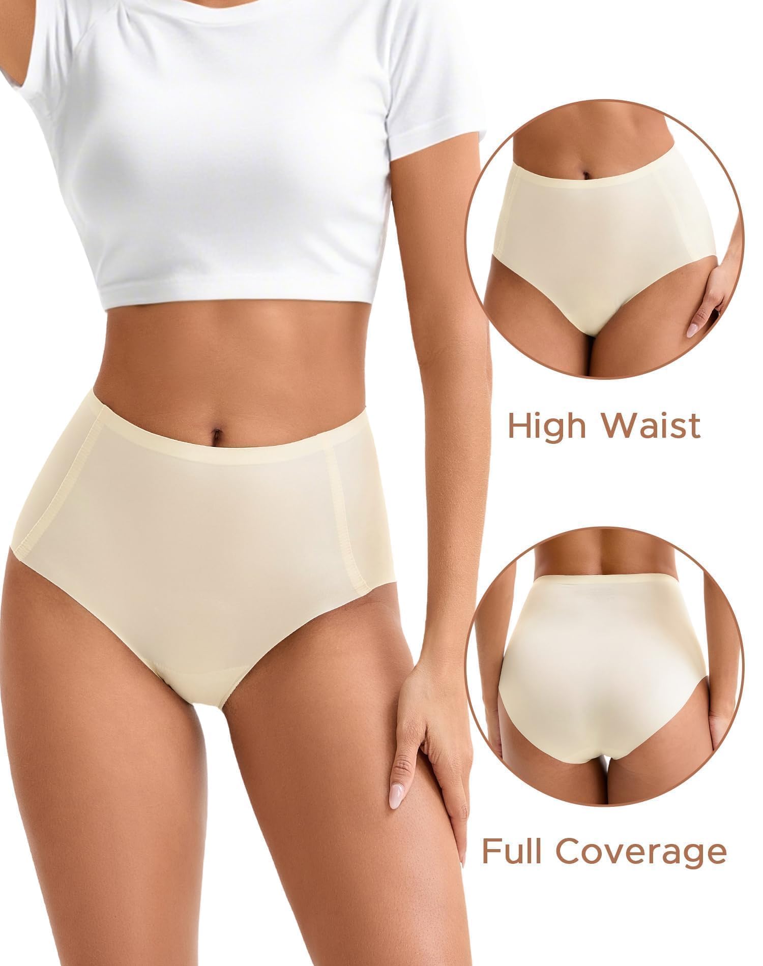 INNERSY Women's High Waist Seamless Underwear No Show Panties Full Coverage Briefs 3-Pack