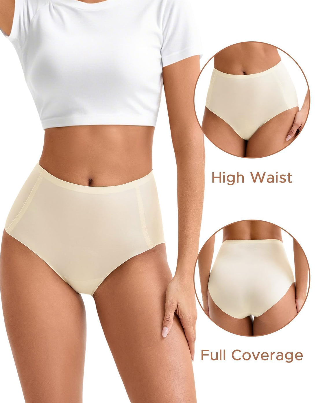 INNERSY Women's High Waist Seamless Underwear No Show Panties Full Coverage Briefs 3-Pack