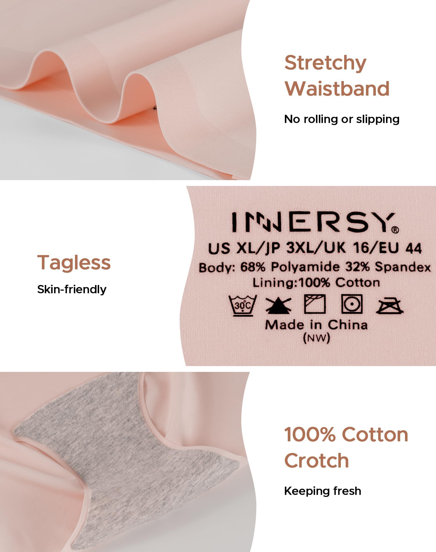 INNERSY Women's High Waist Seamless Underwear No Show Panties Full Coverage Briefs 3-Pack