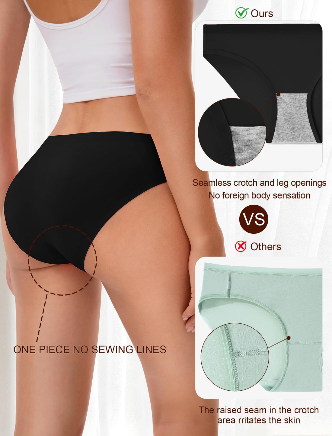 MISSWHO Seamless No Show Womens Underwear Bikini No Show Soft Comfortable Invisibles Briefs Low Rise Hipster Panties 6 Pack