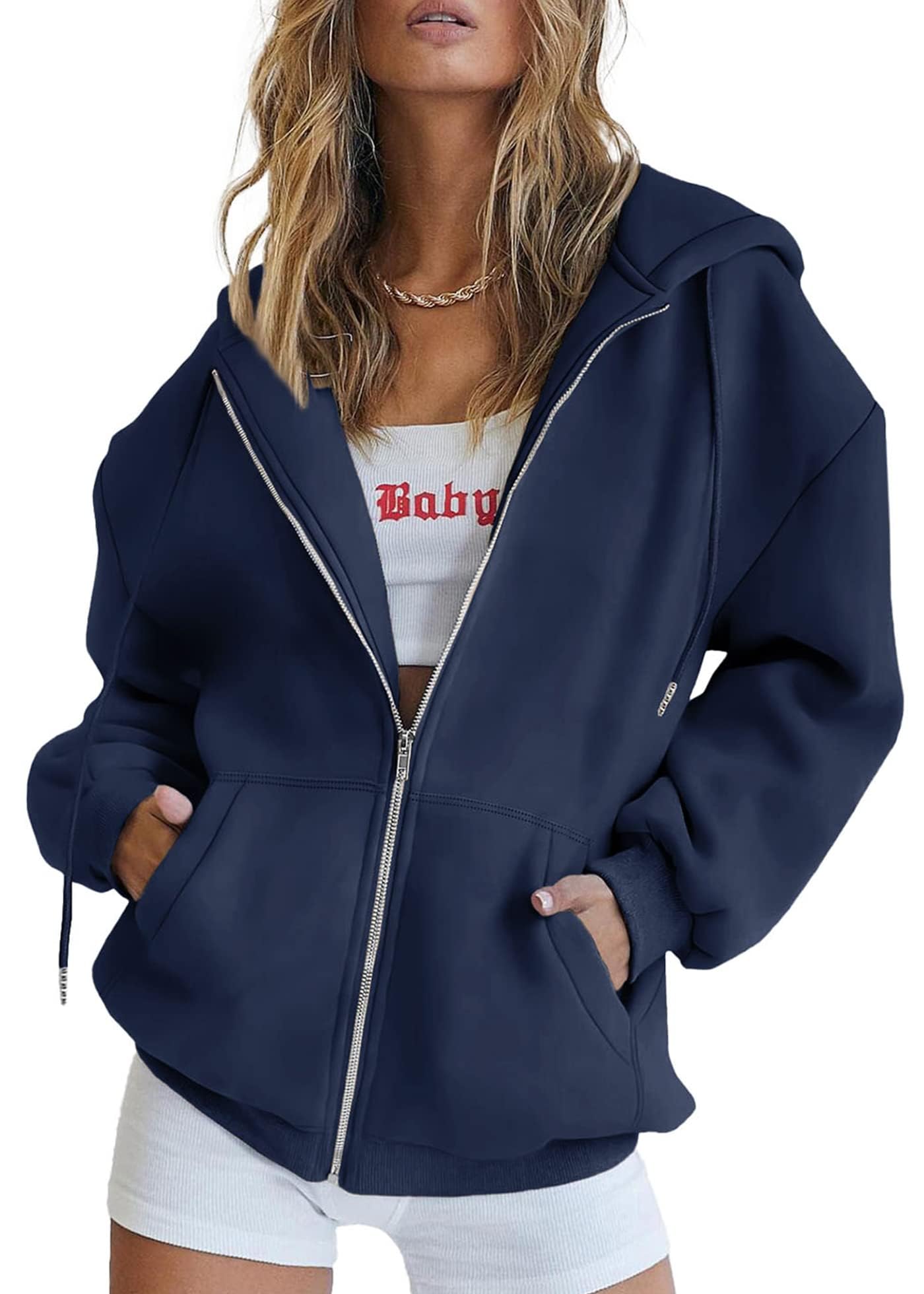 PRETTYGARDEN Women's Fall Zip Up Hoodies Sweatshirts | Comfy Fleece Lined, Long Sleeve Pockets, Drawstring Hooded, Loose Fit, Trendy Y2K, Track Jackets, Spring Winter Clothing