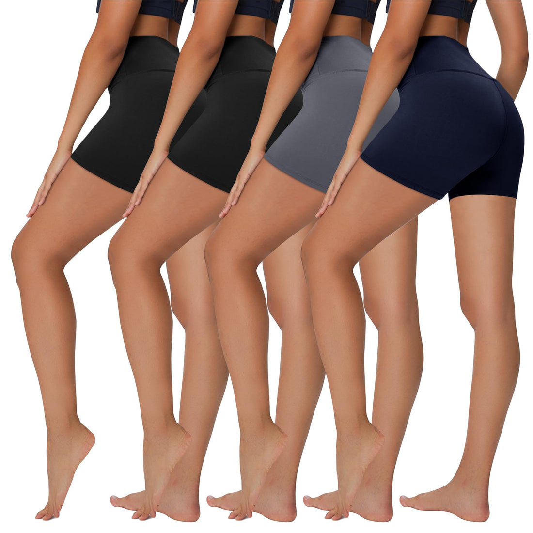 Sundwudu 4 Pack Biker Shorts for Women - 8”/3”/5” High Waist Tummy Control Summer Workout Shorts for Running Yoga Athletic
