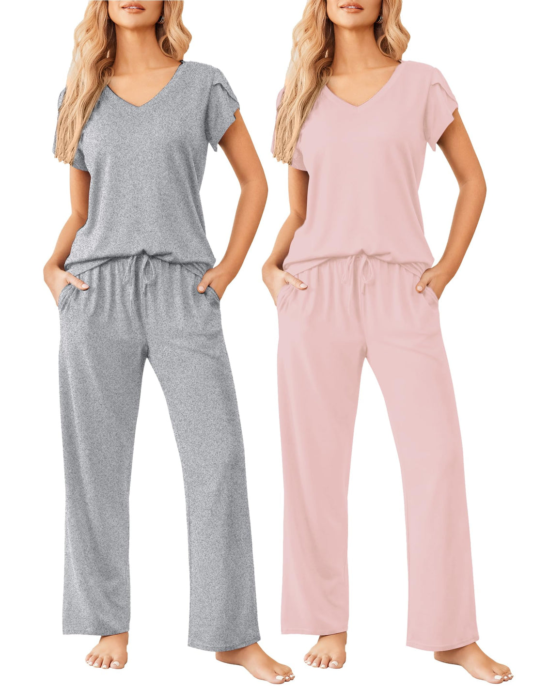 Ekouaer 2 Pack Womens Pajama Set Short Sleeve Sleepwear Soft Pjs Lounge Set