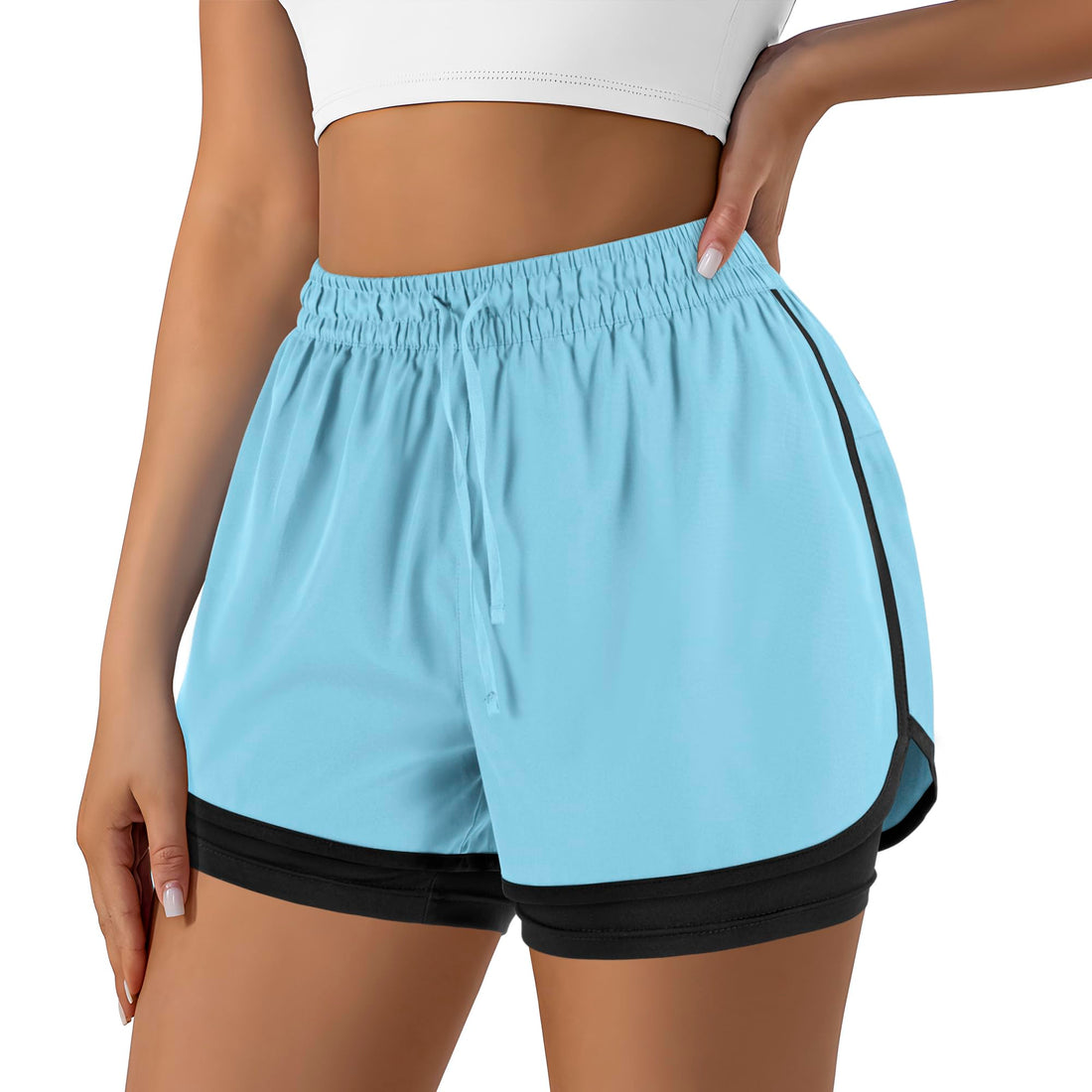 Yevrimow Women's 2 in 1 Running Shorts for Gym Yoga Workout Athletic Shorts High-Waisted Shorts with Liner Pockets