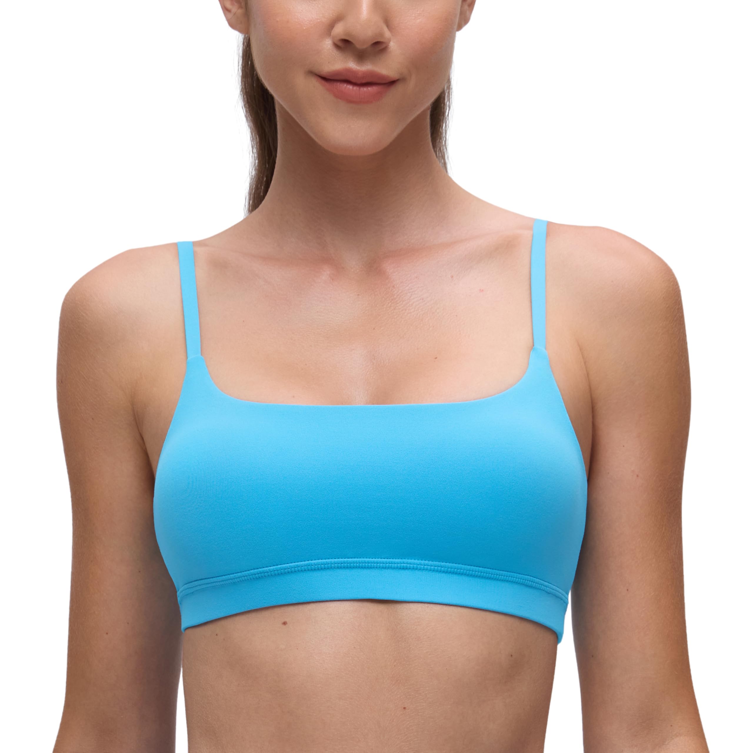 CRZ YOGA Butterluxe Scoop Neck Sports Bras | Light Support, Removable Pads, Yoga, Extremely Soft, U Back, Adjustable Spaghetti Straps, for Women