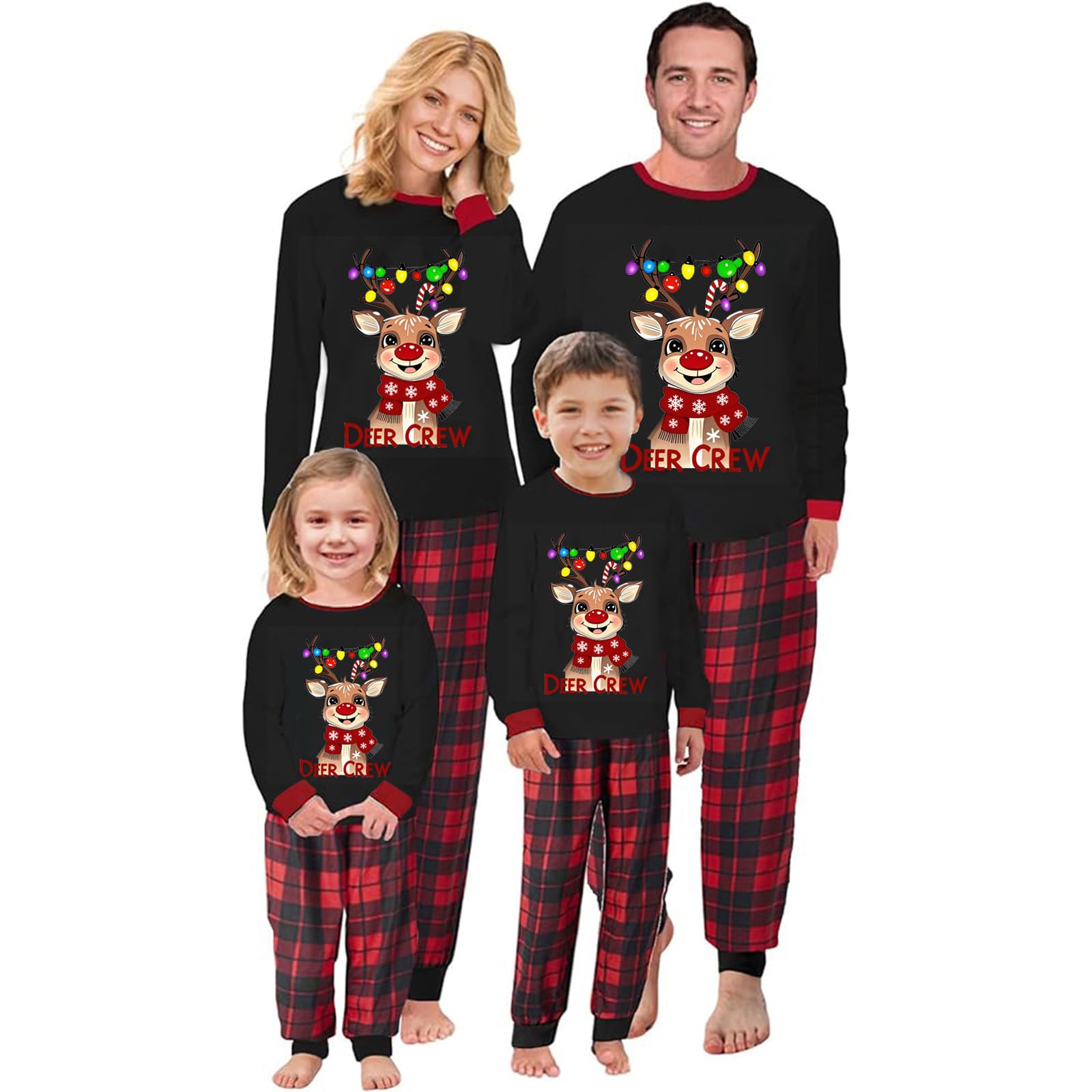 OAKFashion Christmas Family Pajamas Holiday Christma Pajama Family Matching Pjs Set Sleepwear Xmas Jammies