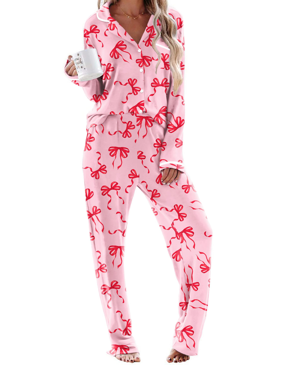 Ekouaer Womens Pajama Sets Long Sleeve Button Down 2 Piece Soft Pjs