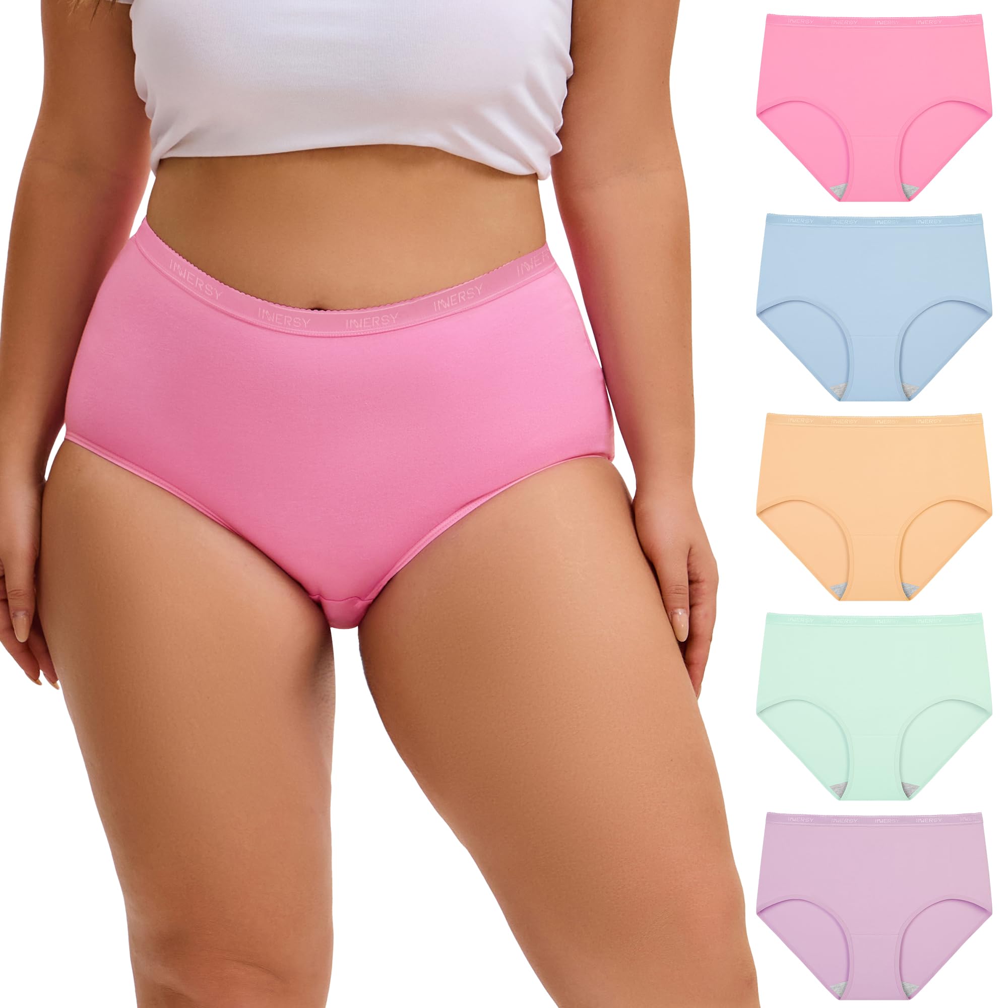 INNERSY Plus Size XL-6XL Big Curvy Woman Cotton Underwear High Waist Briefs 5-Pack