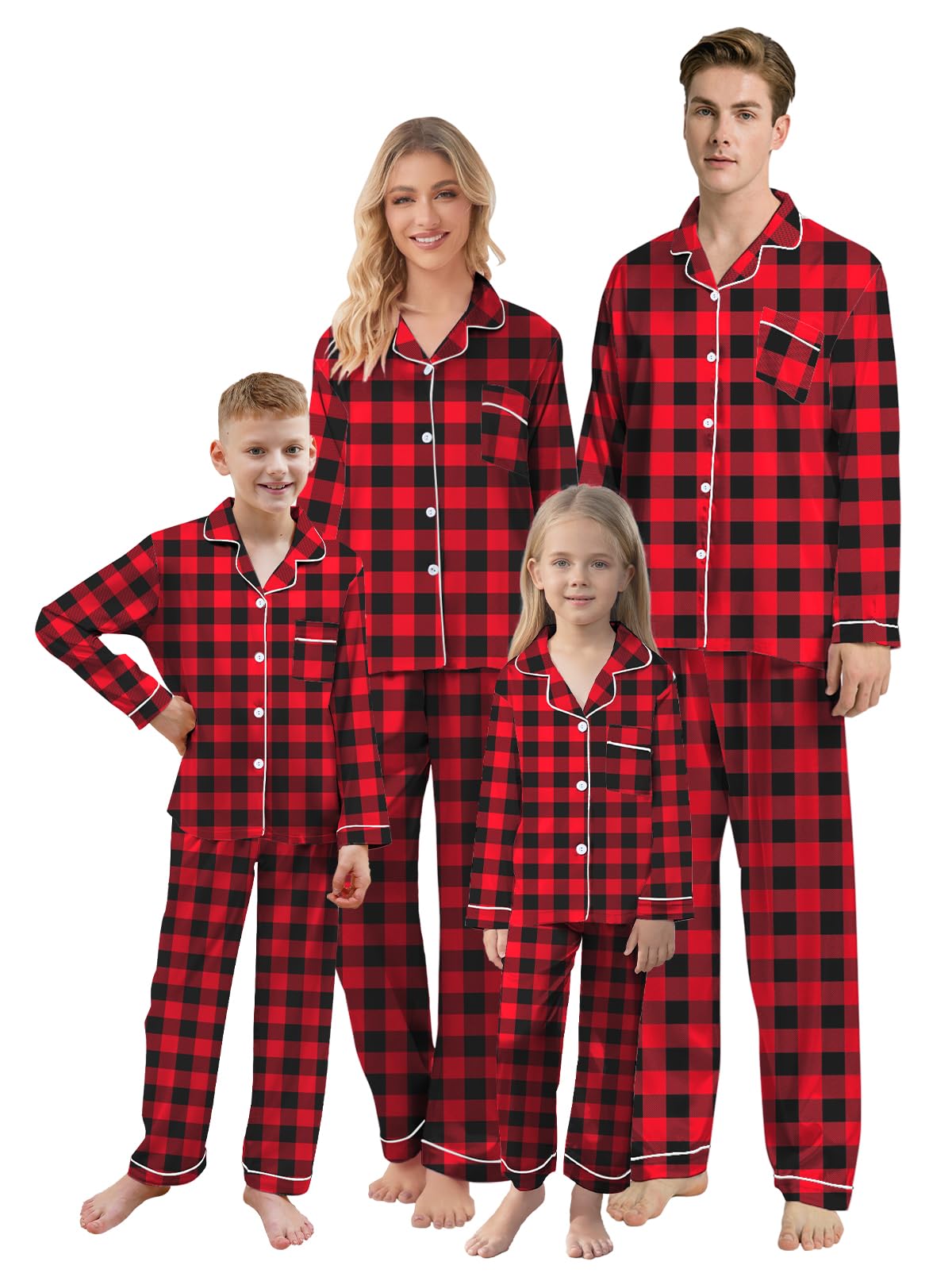 QZH.DUAO Christmas Family Pajamas Matching Sets Silk Satin Long Sleeve Pj Set Sleepwear