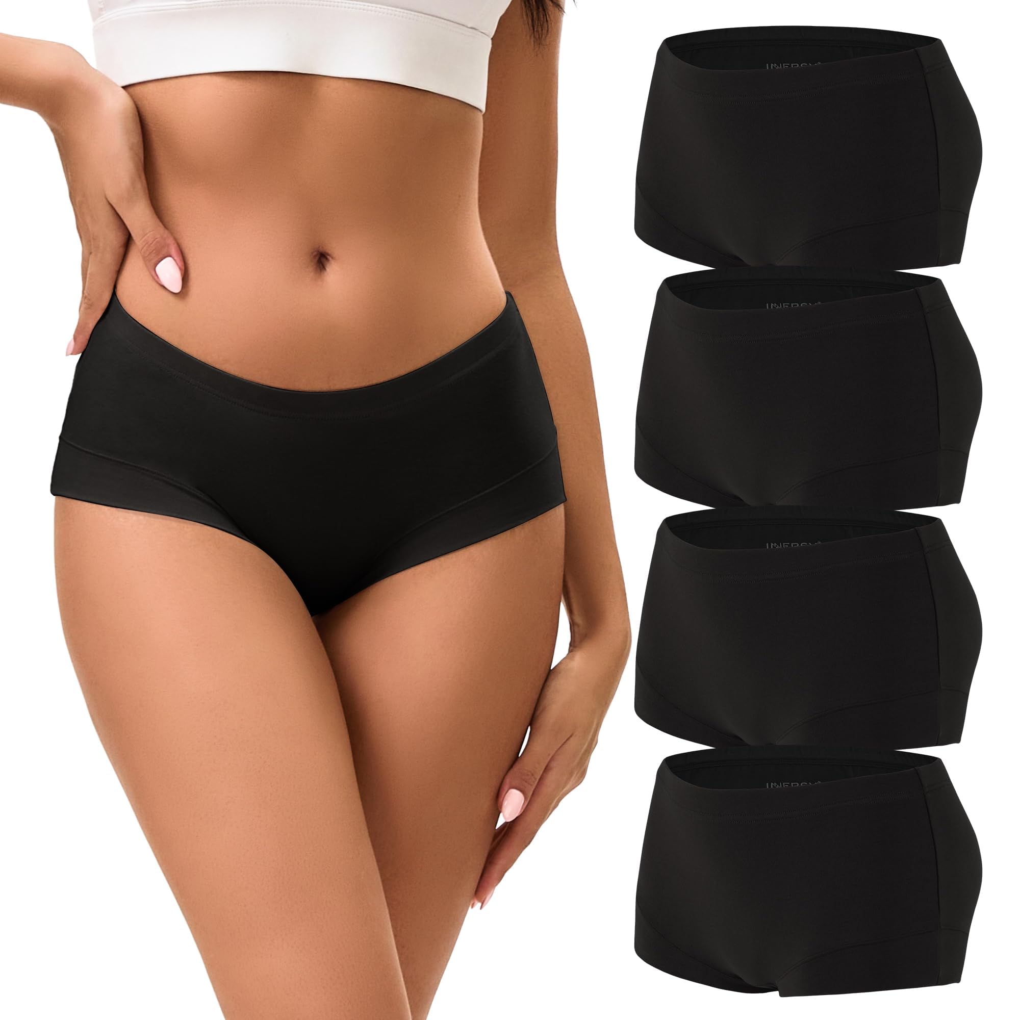 INNERSY Women's Boyshorts Underwear Cotton Soft Boxer Briefs 4-Pack