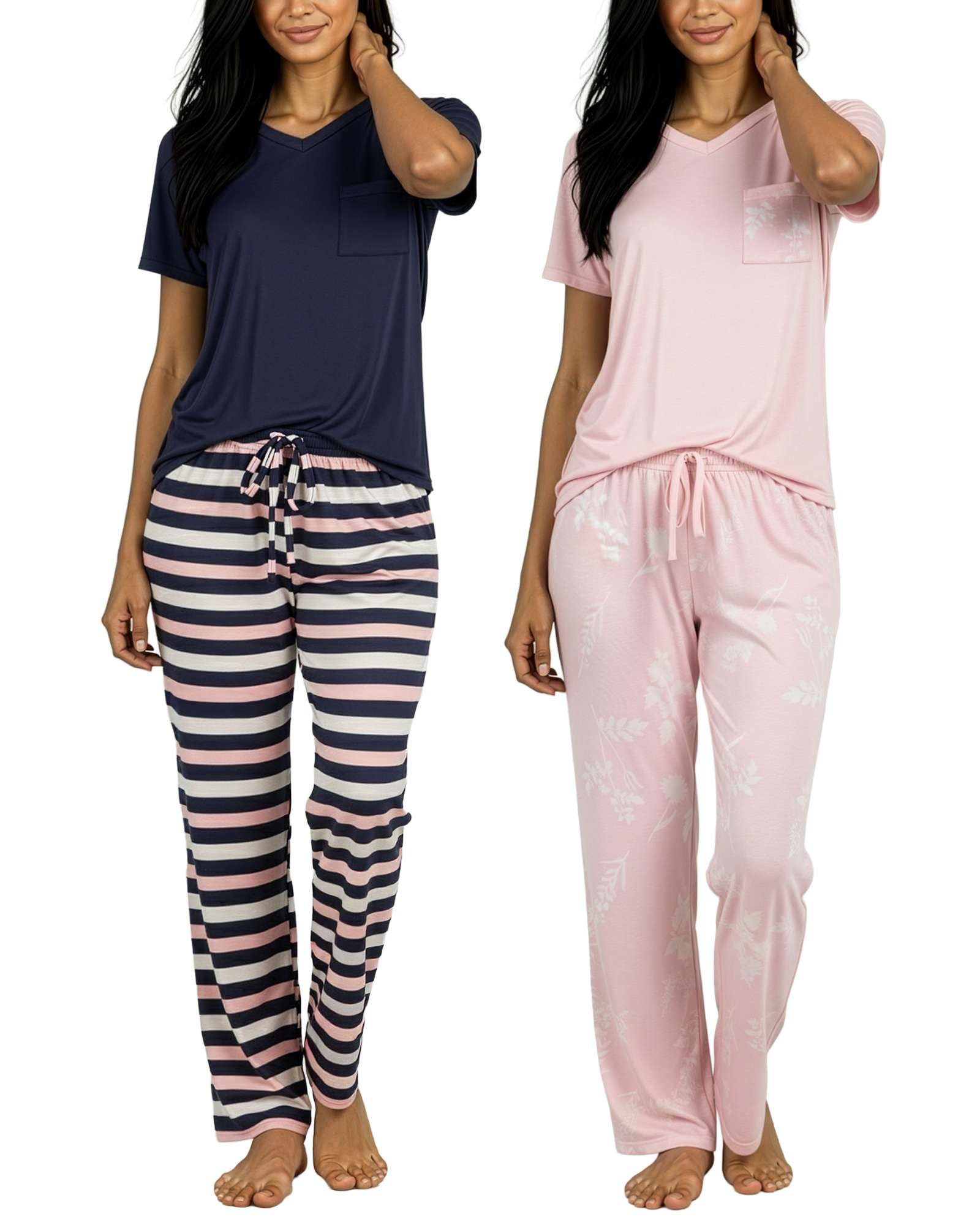 2 Pack Women's Pajama Sets Short Sleeve Sleepwear Comfy Cute Loungewear PJ