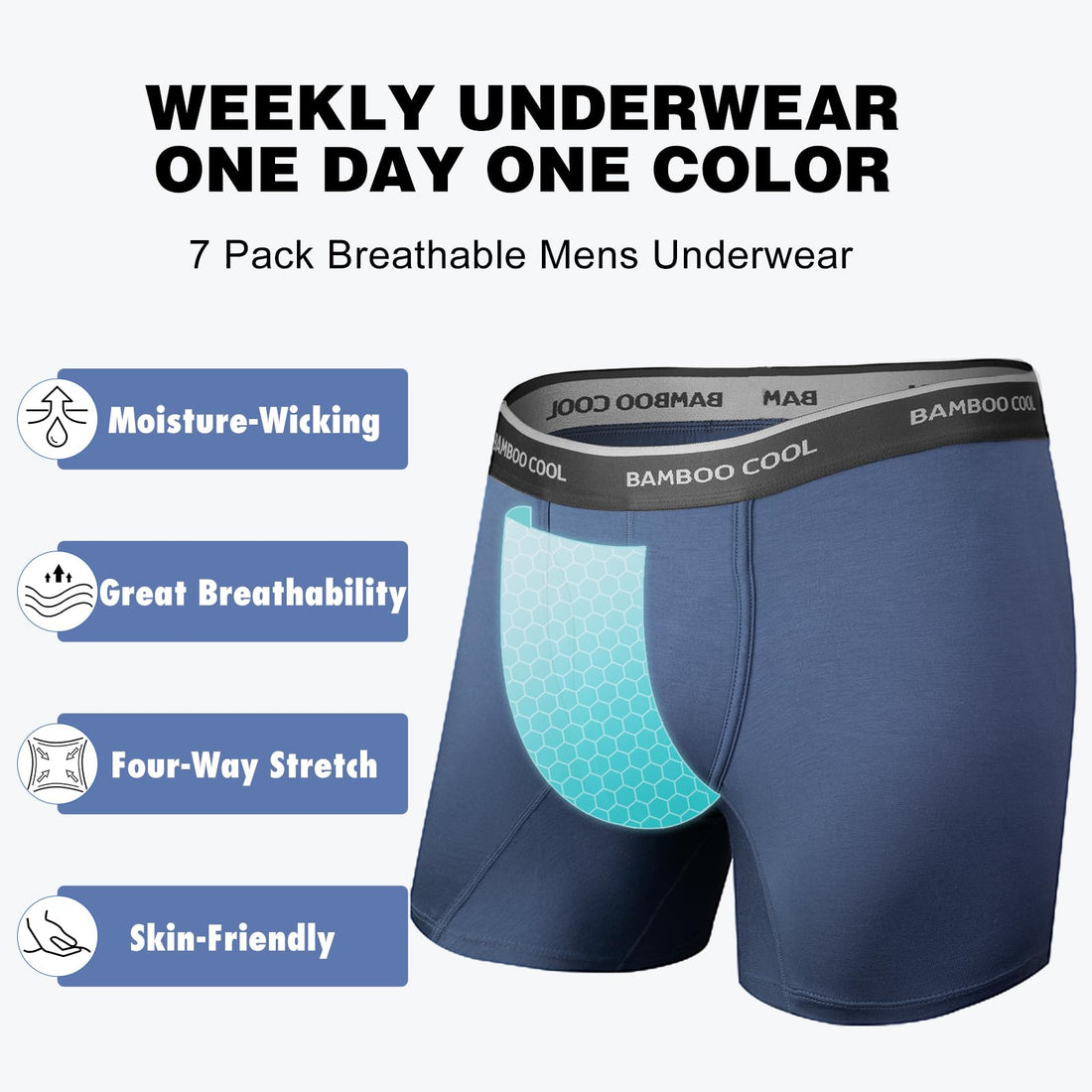 BAMBOO COOL Men's Underwear Boxer Briefs Soft Breathable Underwear (4 or 7 Pack)