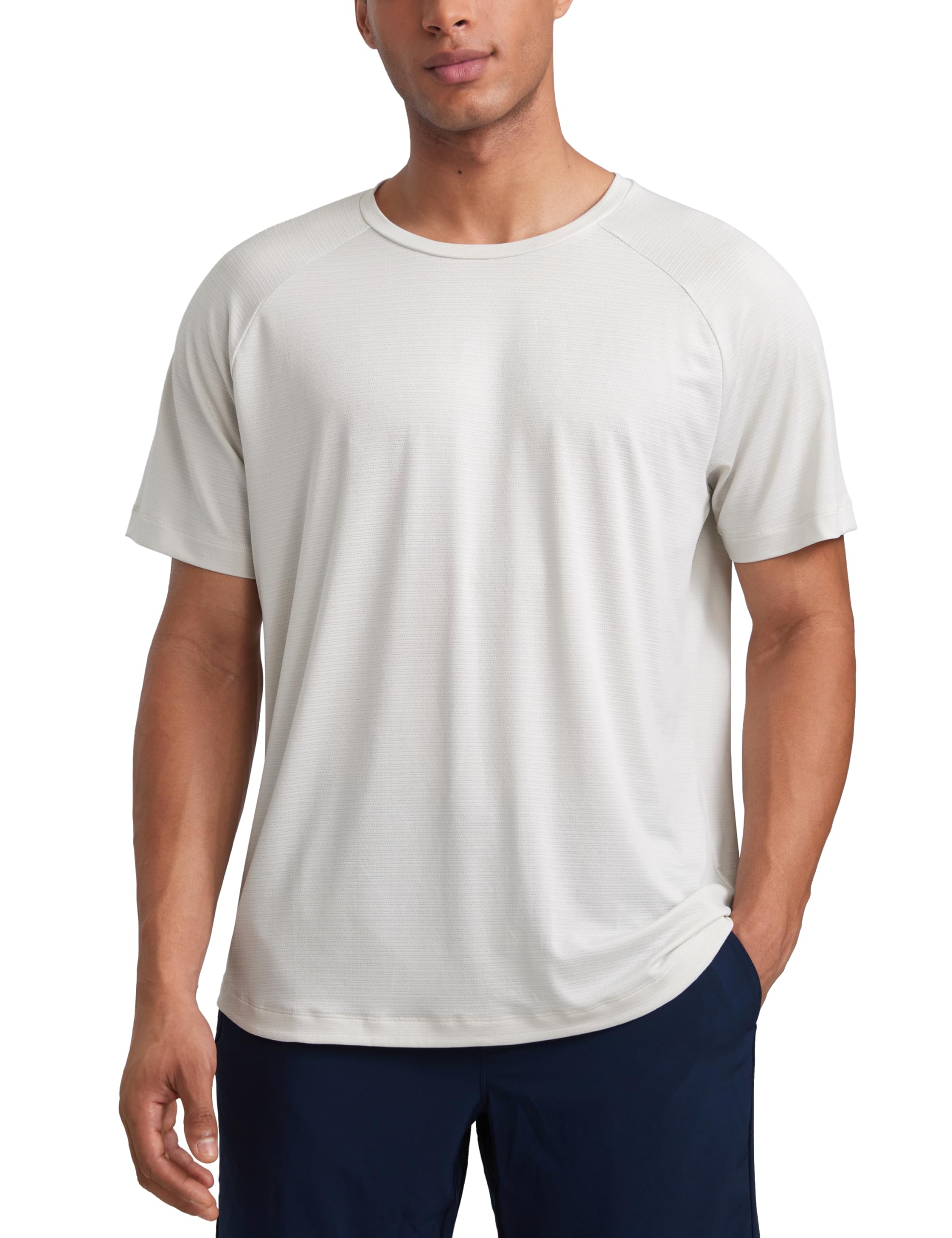 CRZ YOGA Breathable Texture Crewneck T-Shirts | Workout, Quick Dry, Lightweight, Classic Fit, Round Scallop Back, Short Sleeve Shirts for Men
