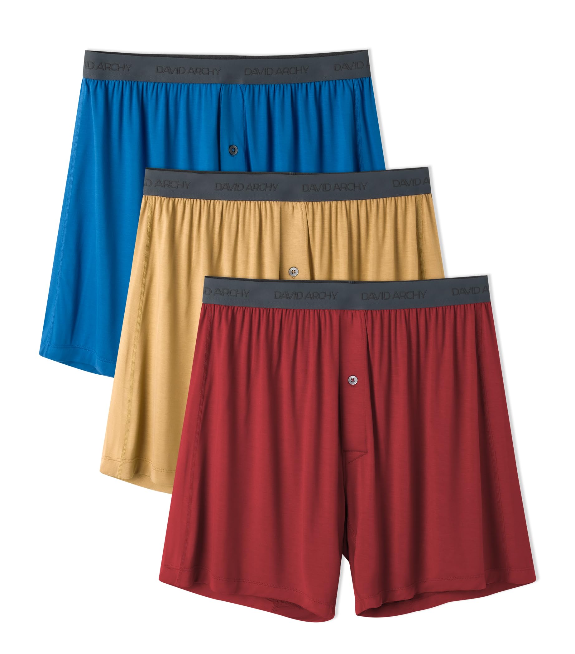 DAVID ARCHY Men's Bamboo Rayon Boxers Breathable Cooling Mens Boxer Shorts with Button Fly Relaxed Fit Underwear 3/4/5 Pack