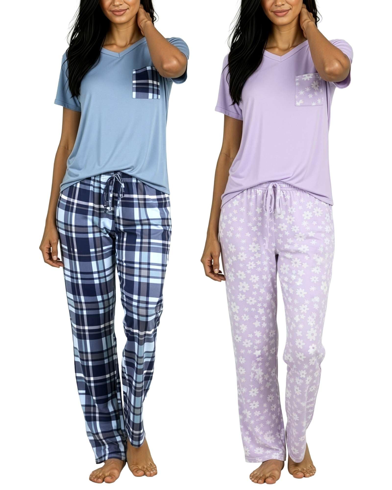 2 Pack Women's Pajama Sets Short Sleeve Sleepwear Comfy Cute Loungewear PJ