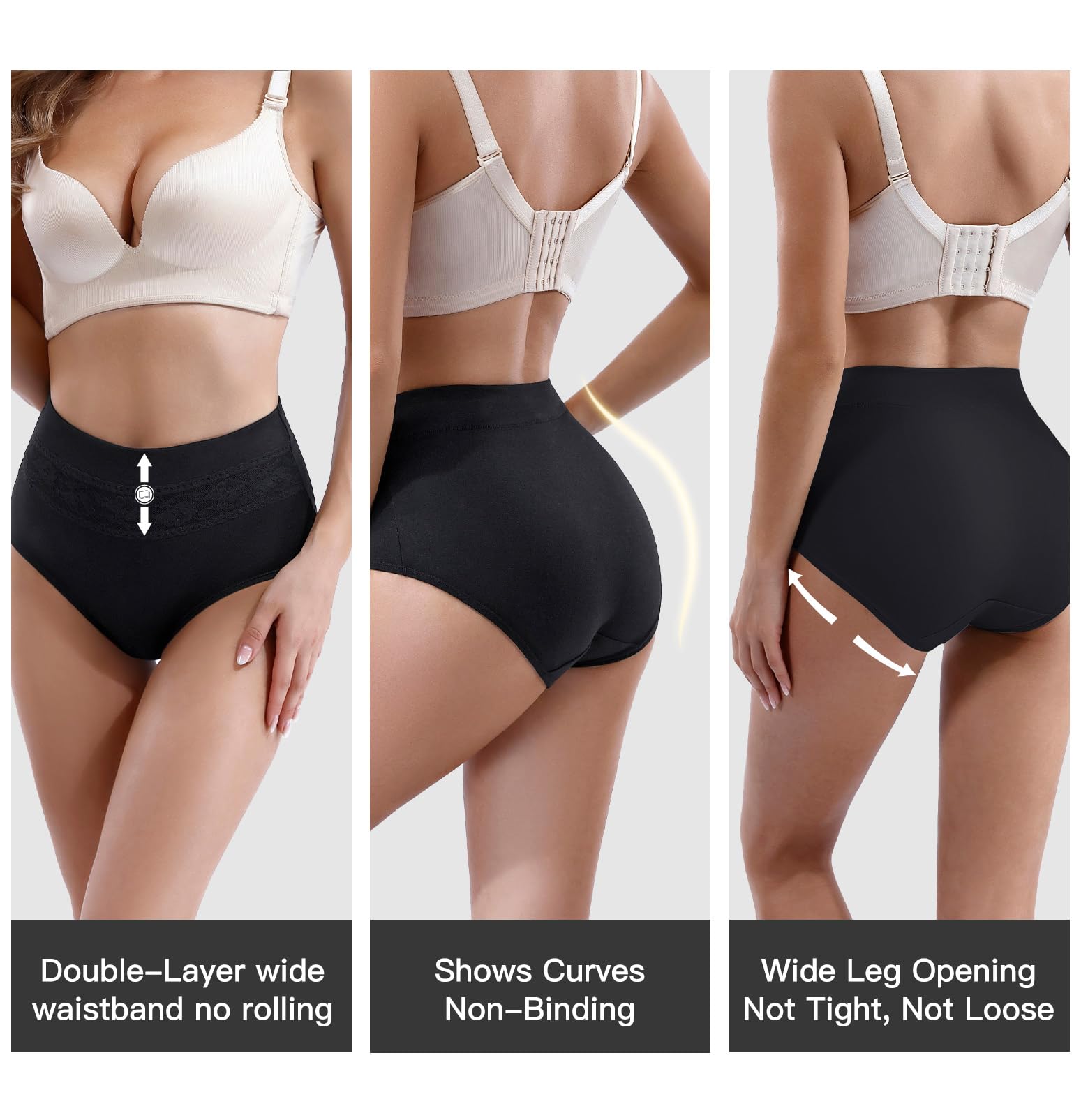 Women's Underwear Cotton Tummy Control High Waisted Underwear Soft Breathable Full Coverage Panties Multipack