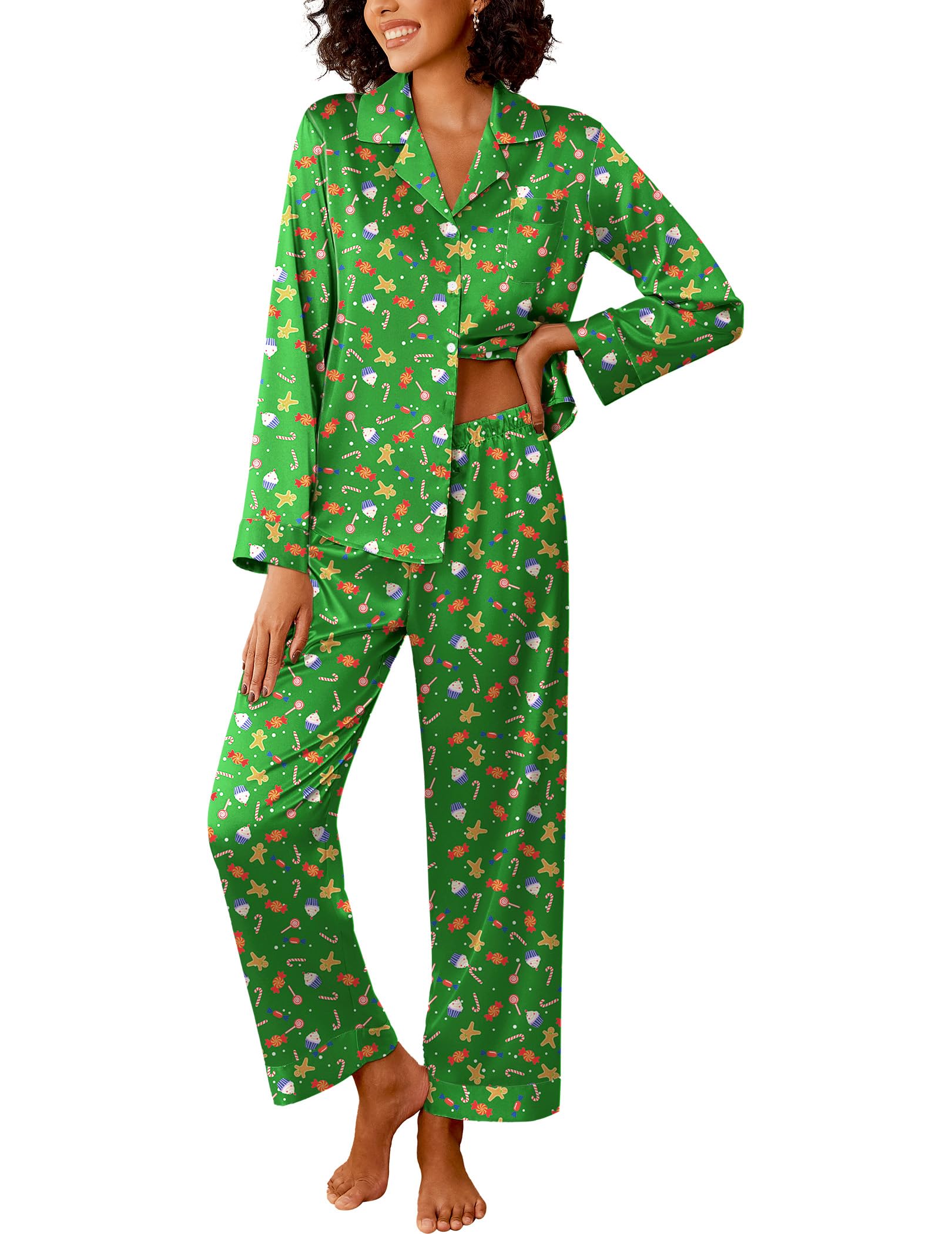 Ekouaer Womens Silk Satin Pajama Sets 2 Piece Pjs Set Stripe Sleepwear