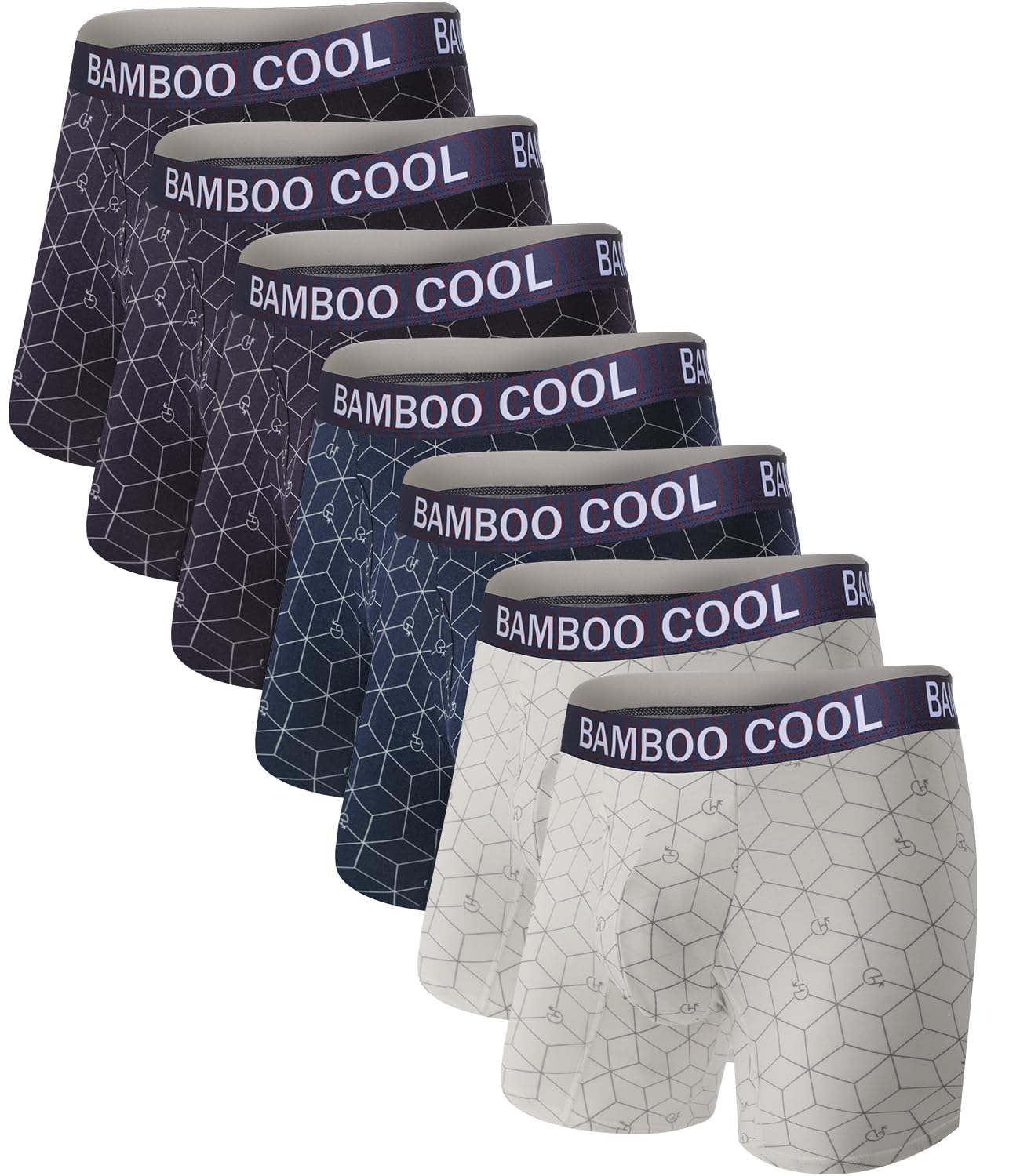 BAMBOO COOL Men's Underwear Boxer Briefs Fly with Built-in 3D Pouch Comfortable Cool Underwear for Men 4 Pack